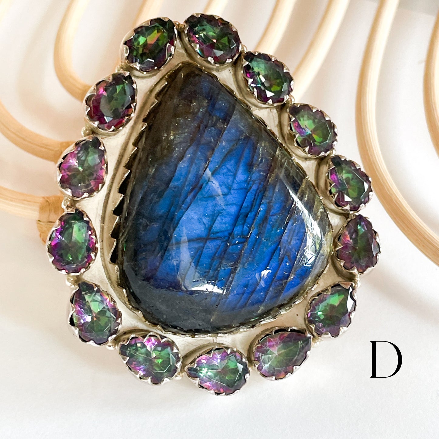Labradorite & Mystic Quartz Statement Ring -  Solid Sterling Silver