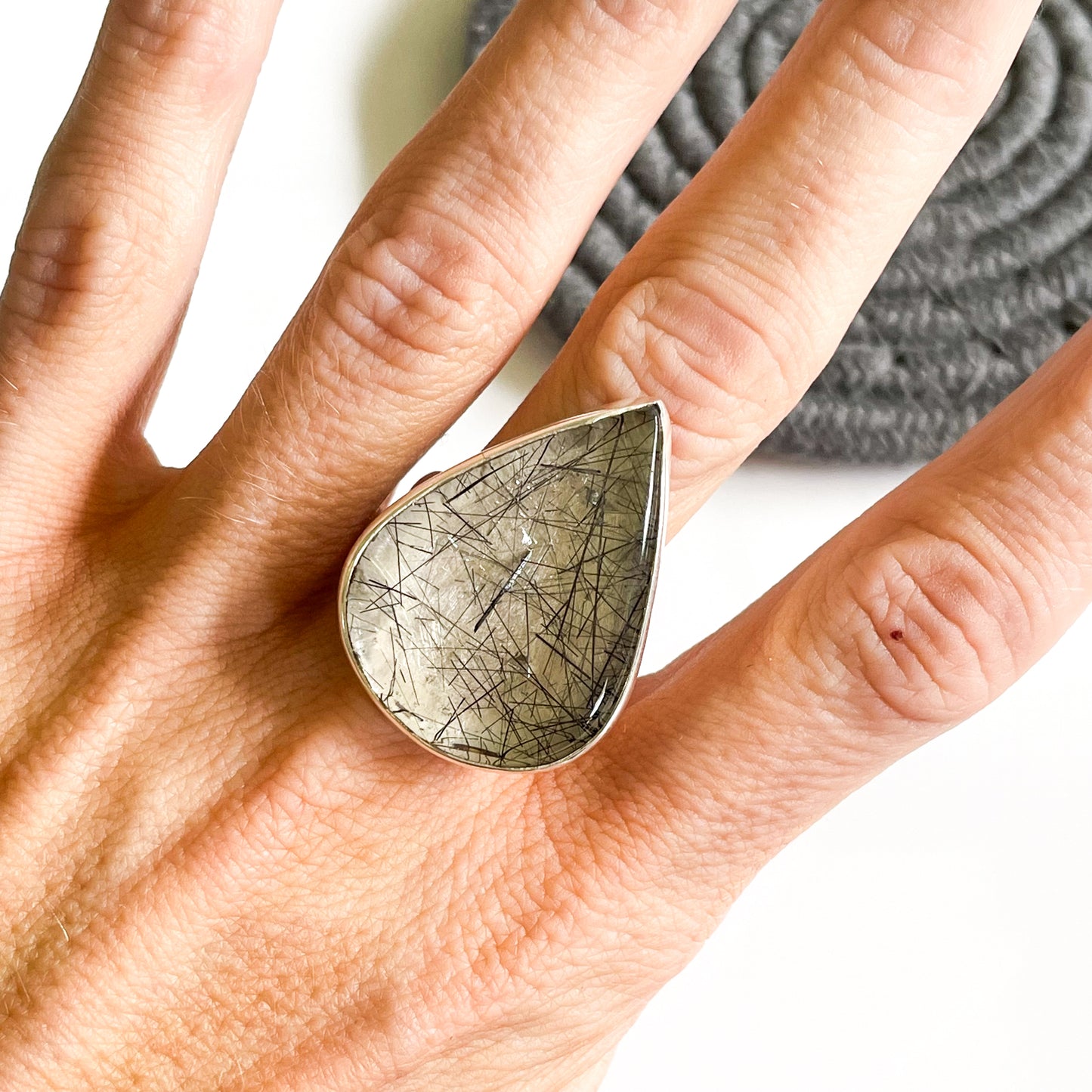 Black Rutilated Statement Ring - Solid Sterling Silver
