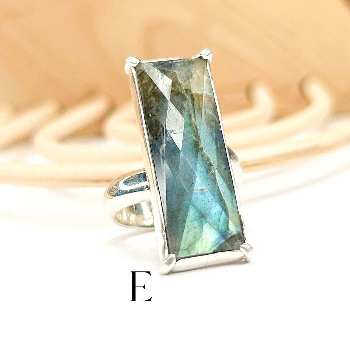Labradorite Slim Rectangle Faceted Ring - Solid Sterling Silver