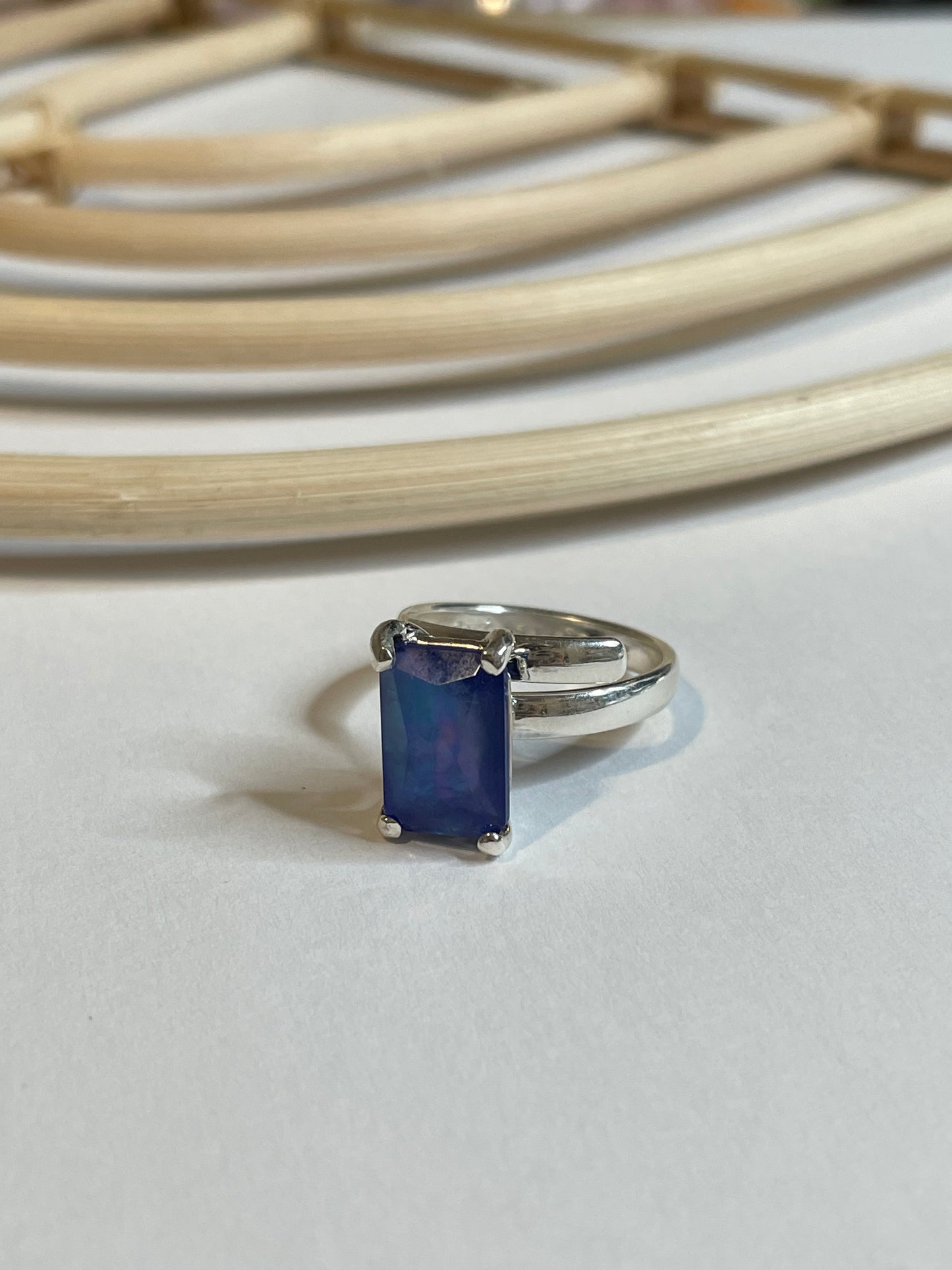 Lapis Lazuli Rectangle Doublet Prong Ring - SSS