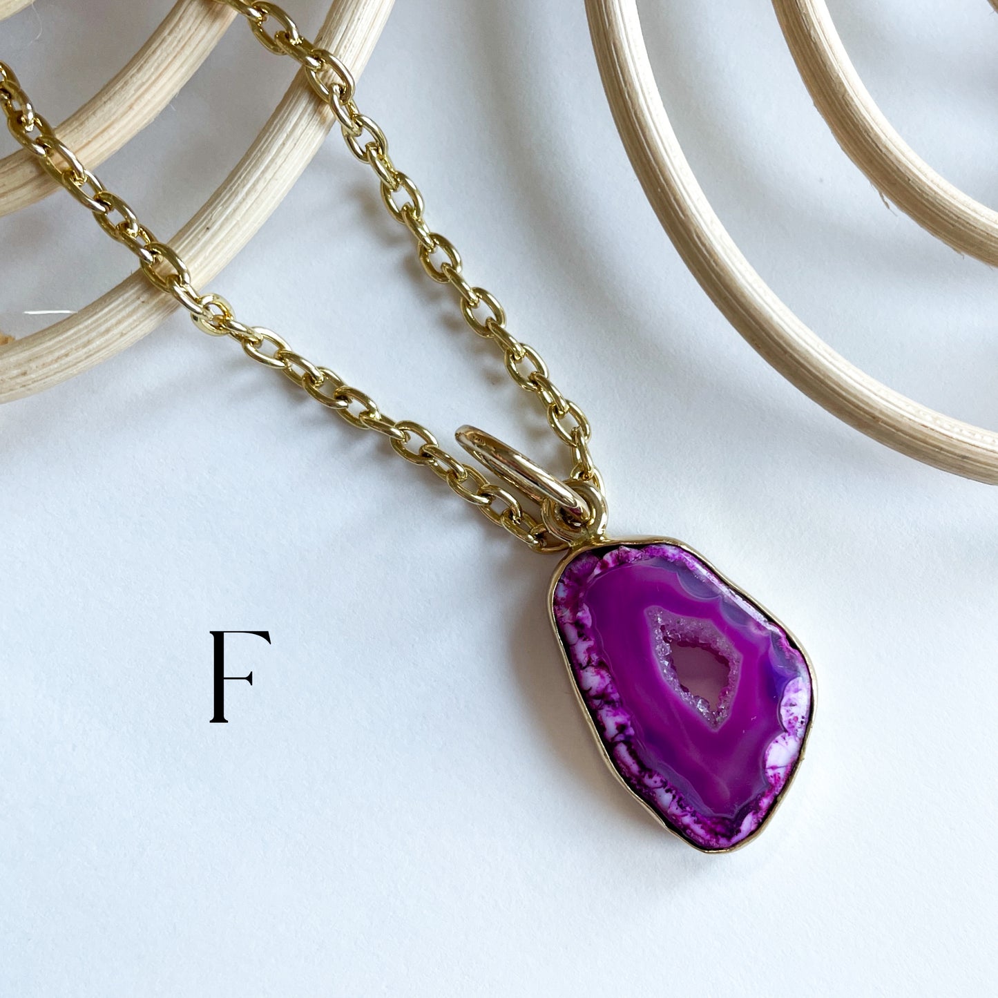 Pink Agate Druzy Agate Pendant - Both Metals