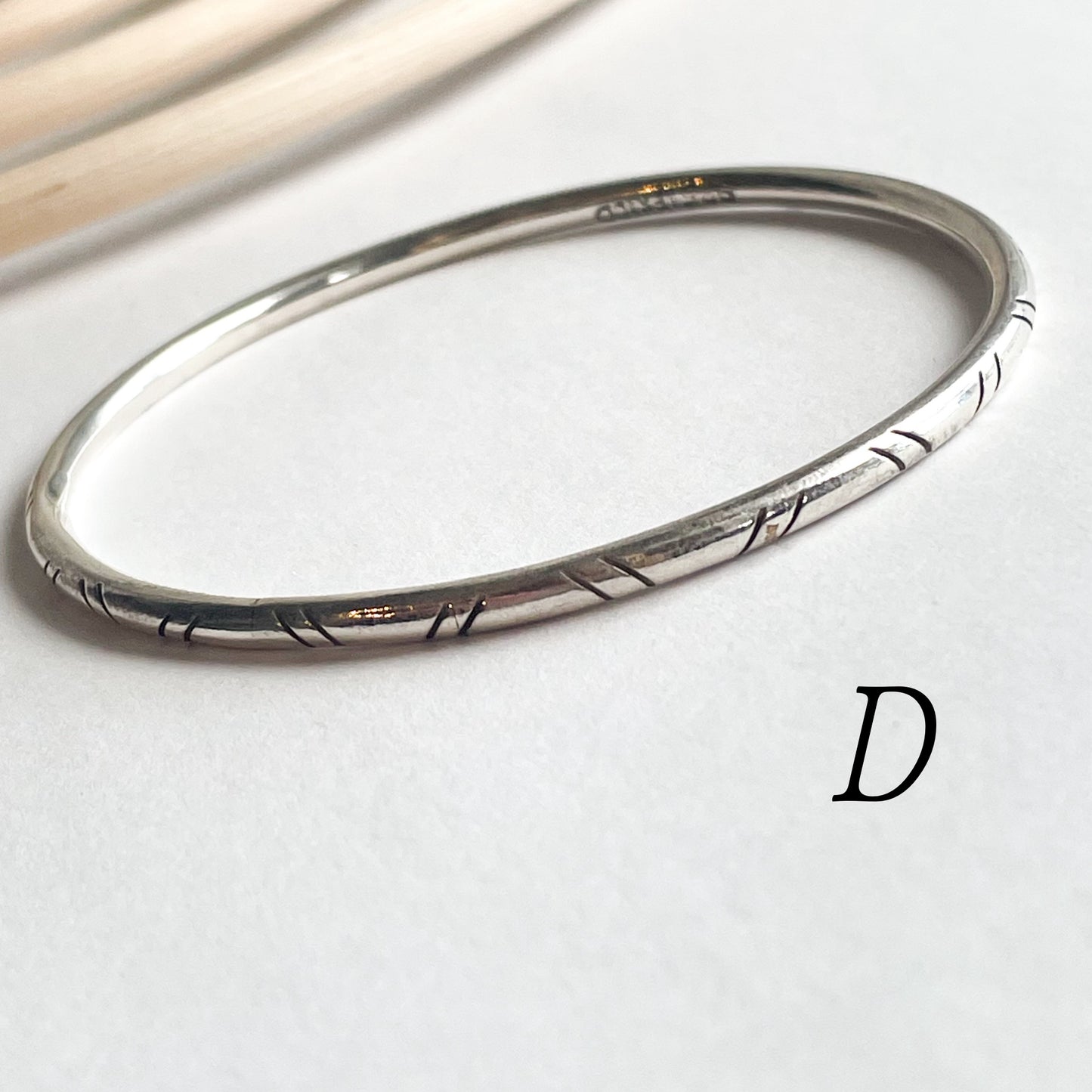 Tribal Cut Bangle Bracelet - Solid Sterling Silver