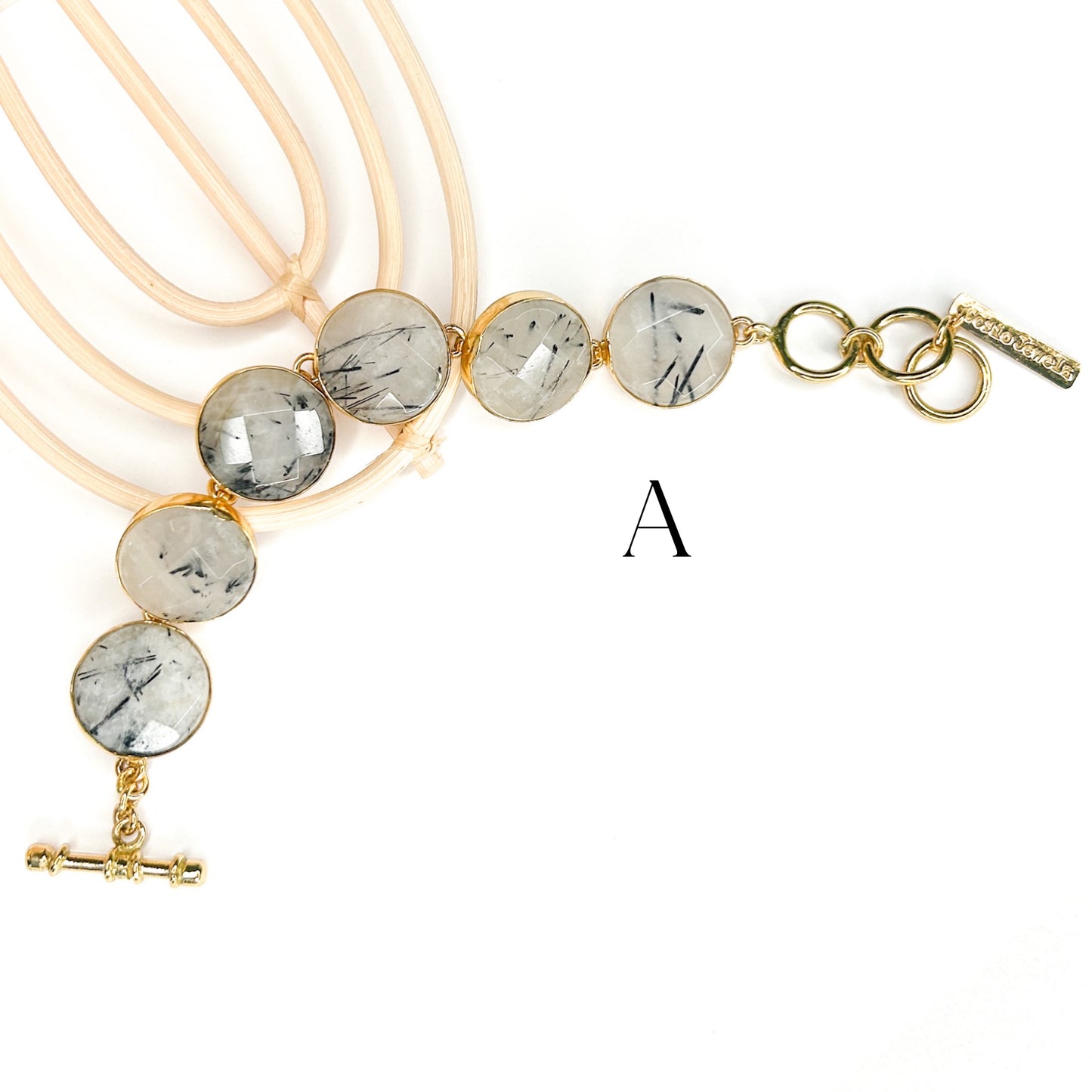 Black Rutilated Quartz Bracelet  - Both Metals