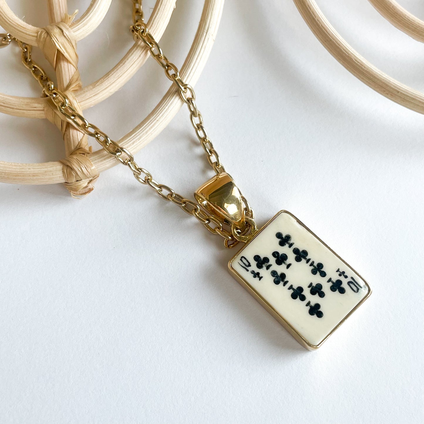 10 Of Clubs Bone Card Pendant - Alchemia