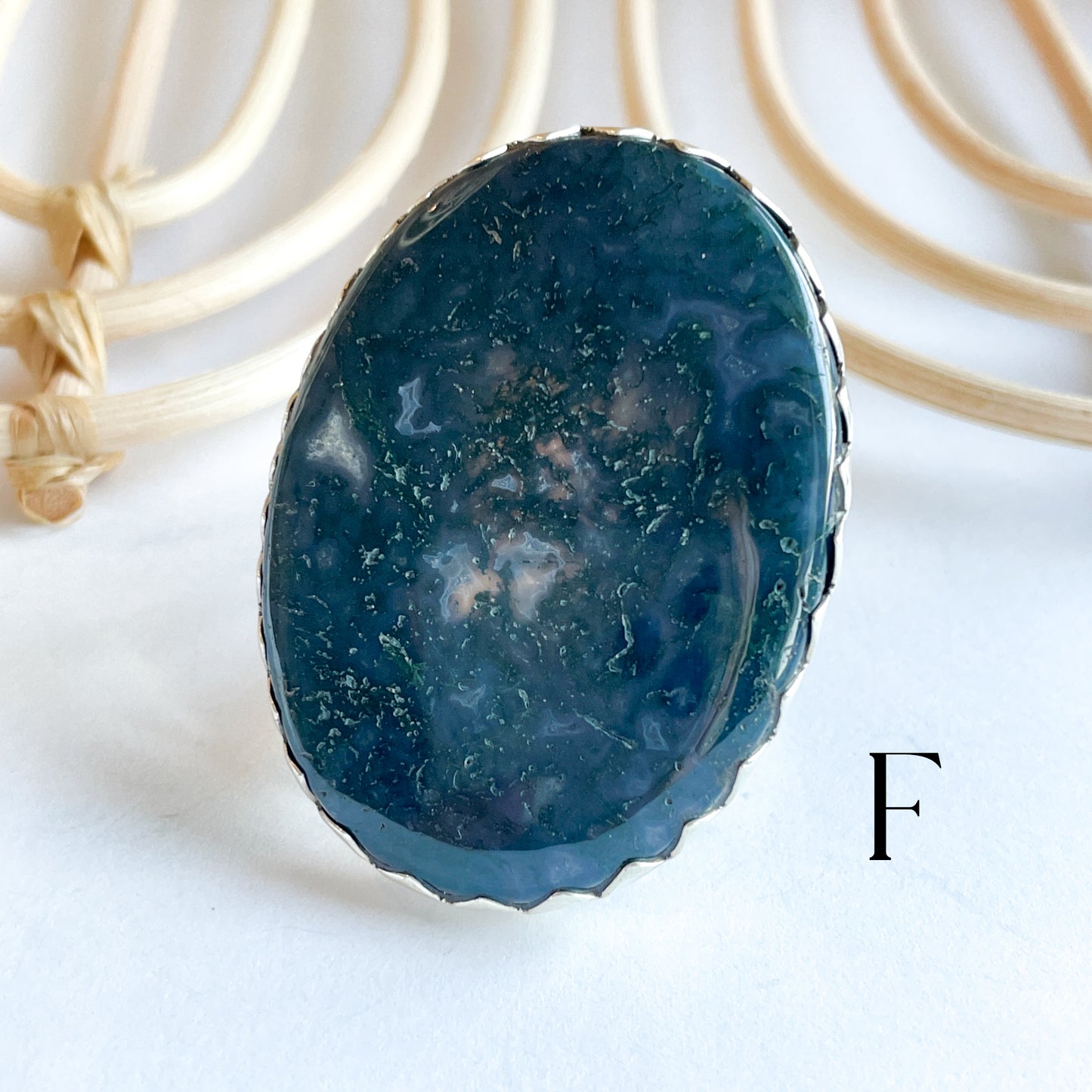 Moss Agate Flex Cuff Statement Ring - Solid Sterling Silver