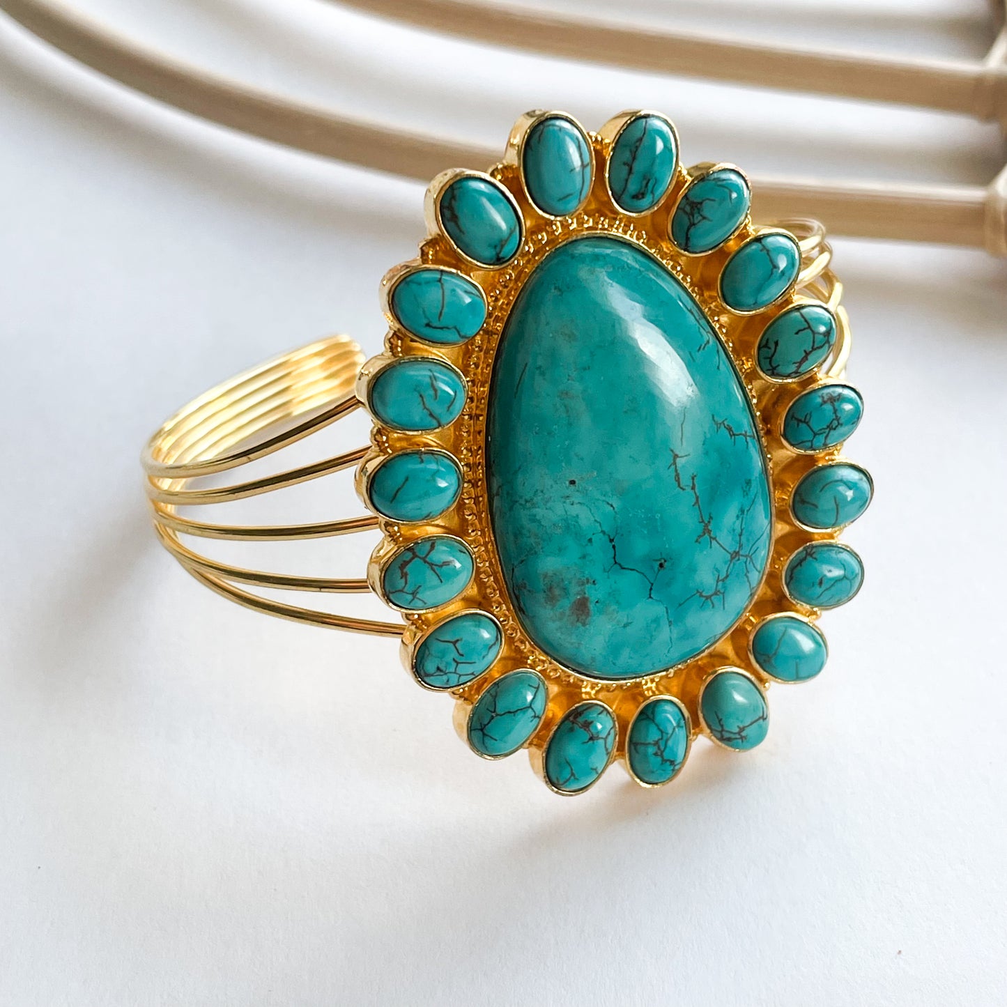 Turquoise Multi Band Cuff - 18k/Solid Sterling Silver