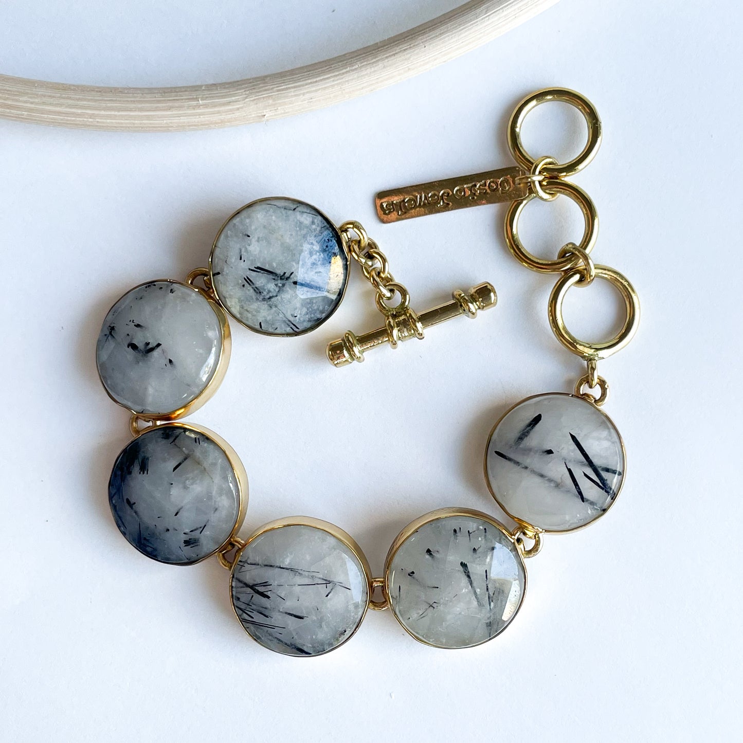Black Rutilated Quartz Bracelet  - Both Metals