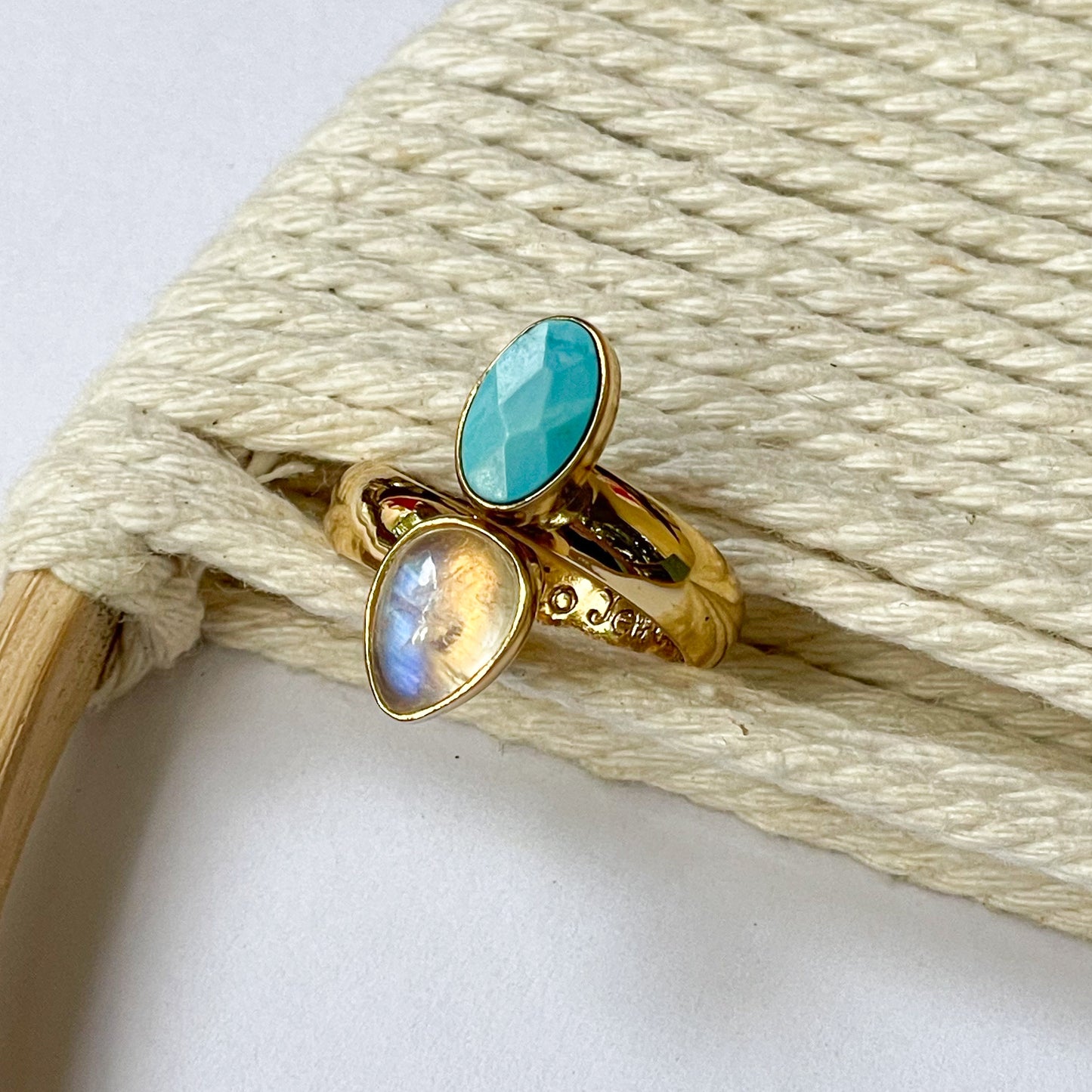 Turquoise & Moonstone Bypass Ring - Alchemia