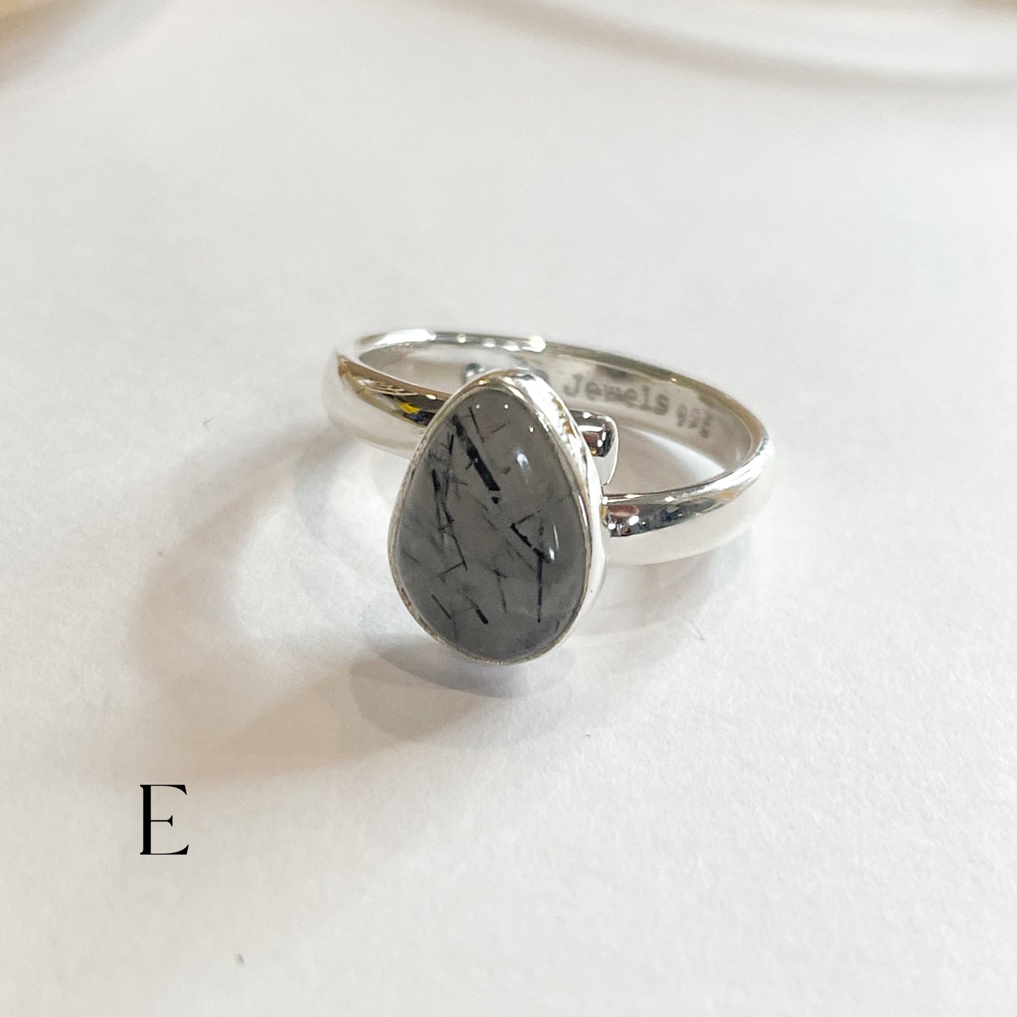 Black Rutilated Quartz Ring - Solid Sterling Silver