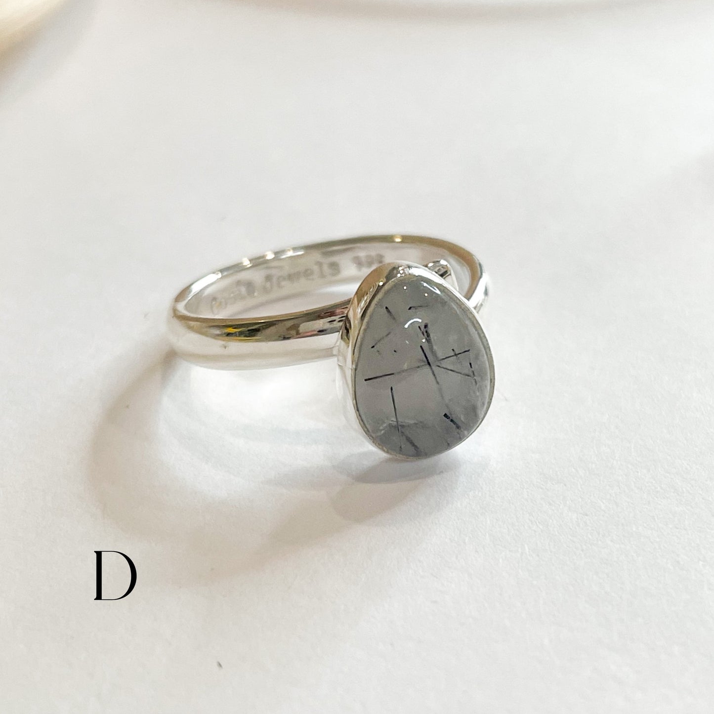 Black Rutilated Quartz Ring - Solid Sterling Silver