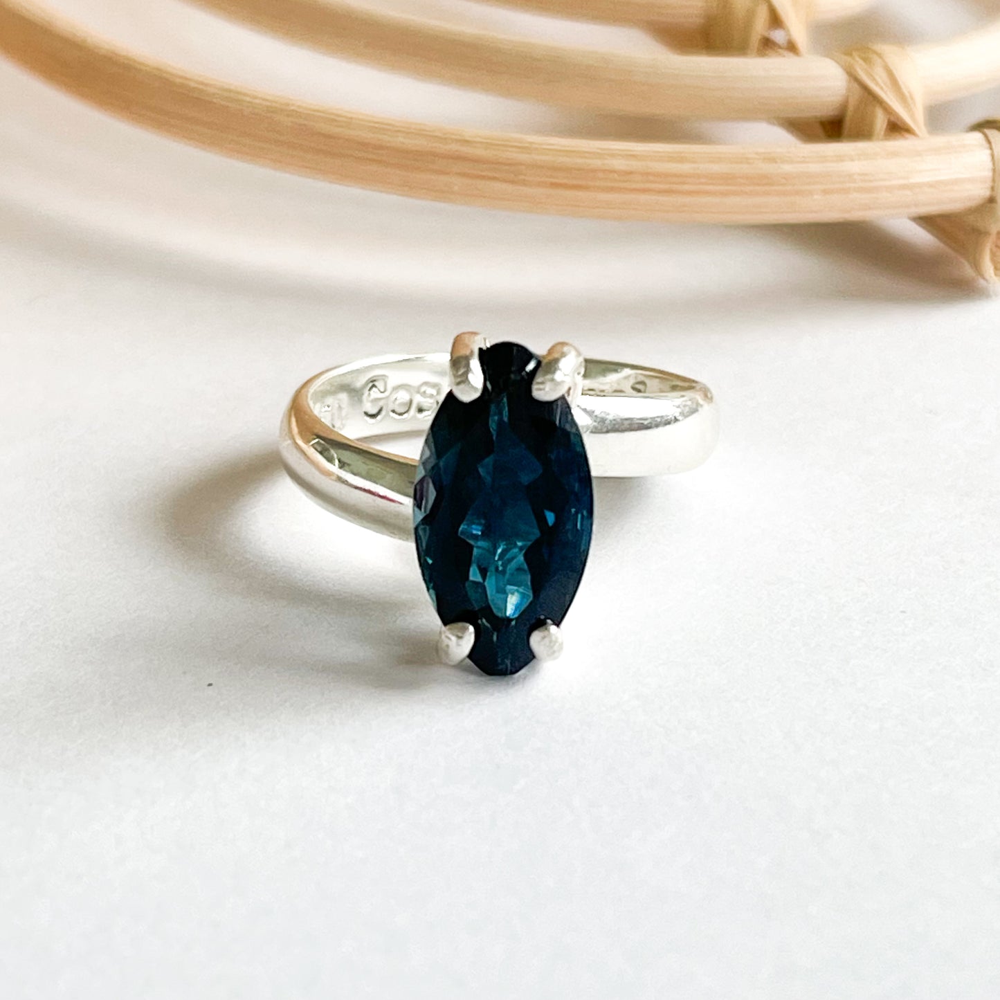 London Blue Topaz Marquise Prong Ring - Solid Sterling Silver