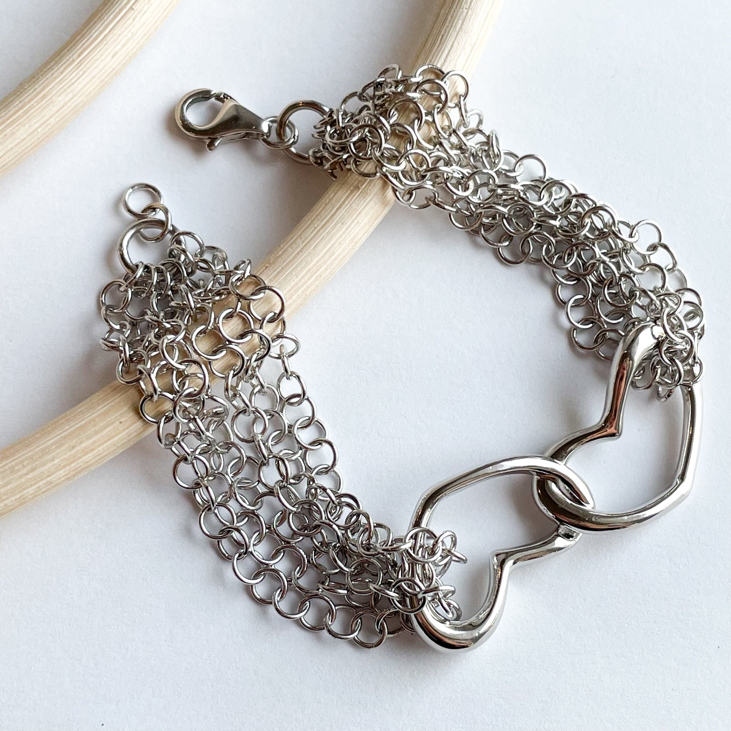 Multi Chain Heart Chunky Bracelet - Solid Sterling Silver