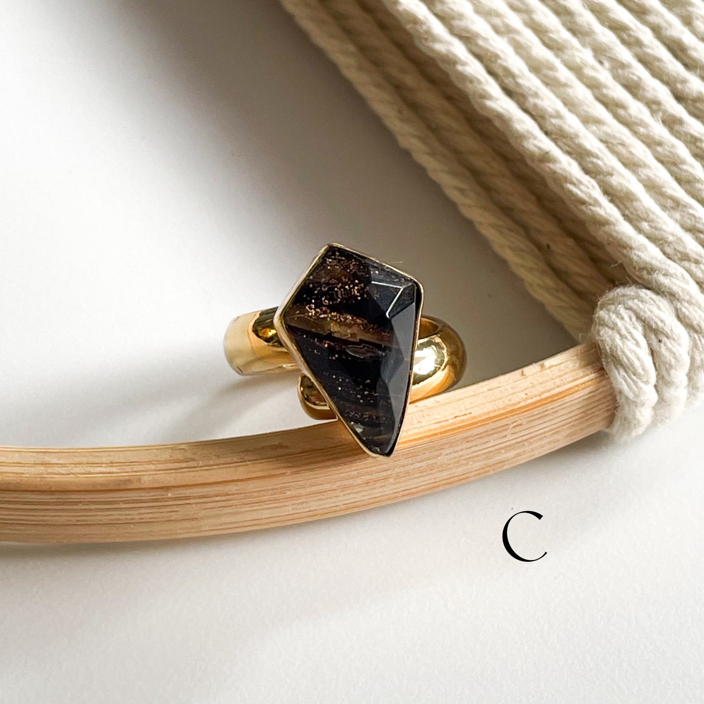Brown Synthetic Sunstone Doublet Ring - Alchemia