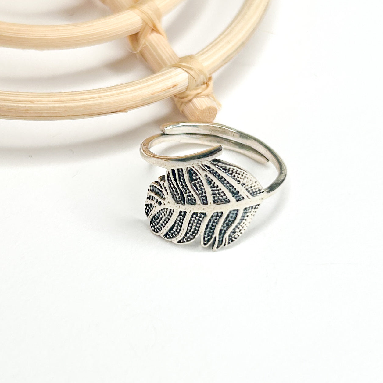 Wrap Leaf Adjustable Ring - Solid Sterling Silver