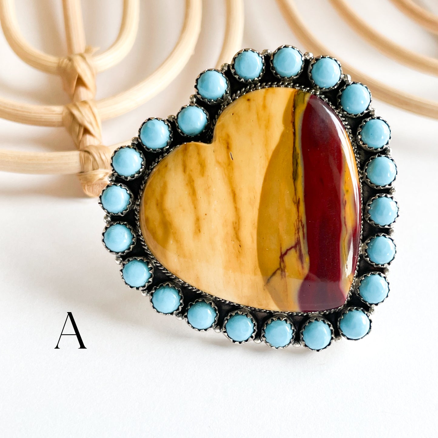 Mookaite Heart Statement Ring - Solid Sterling Silver w Mookaite or Turquoise Trim