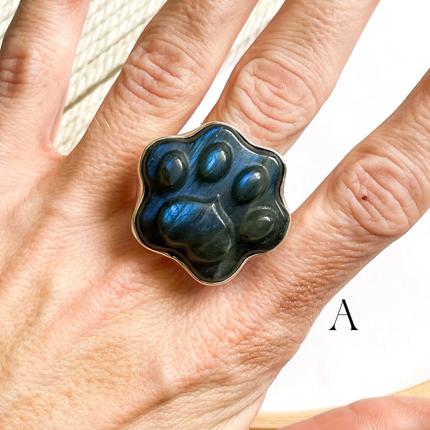 Labradorite Dog Paw Ring - Solid Sterling Silver