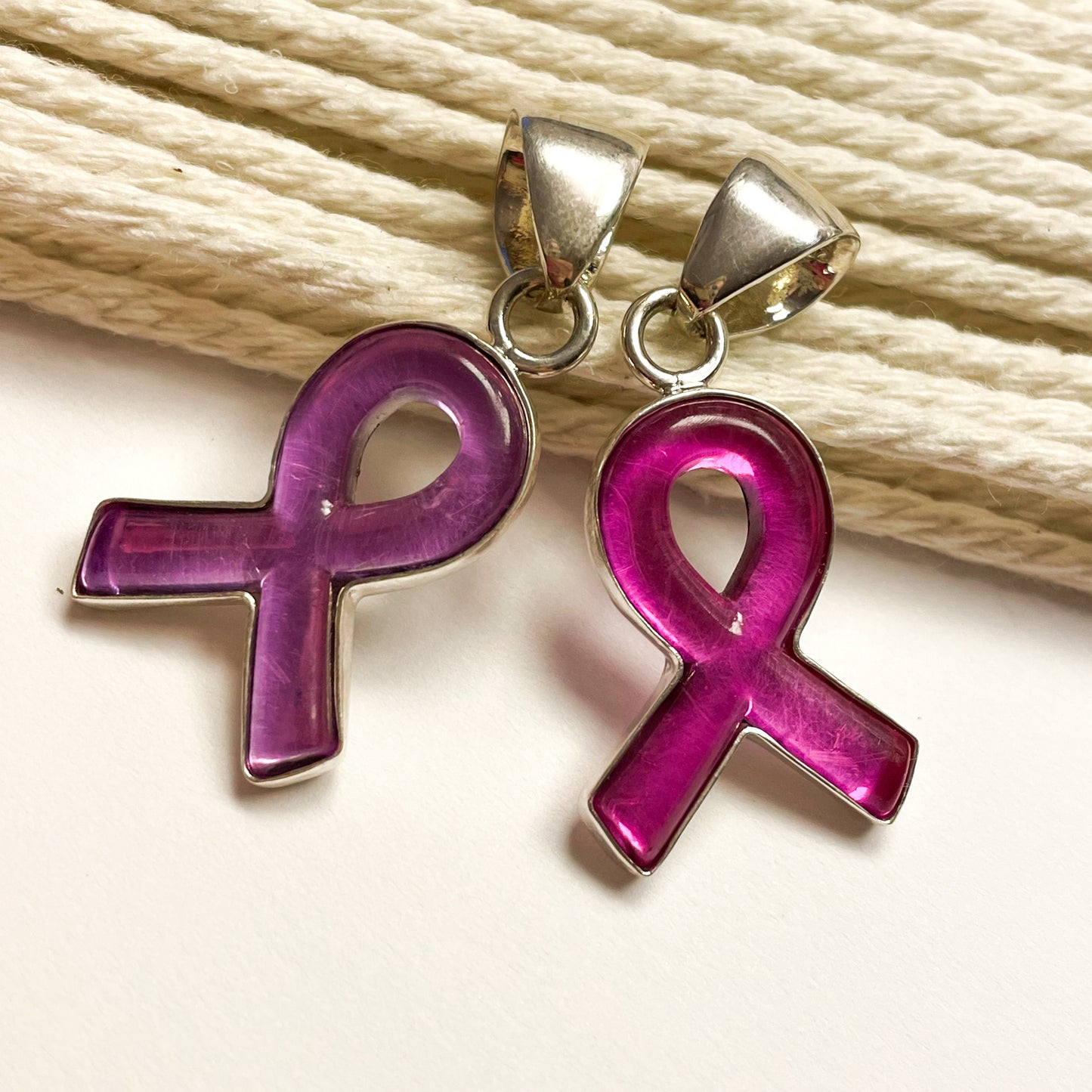 Breast Cancer Ribbon Pendant - Both Metals