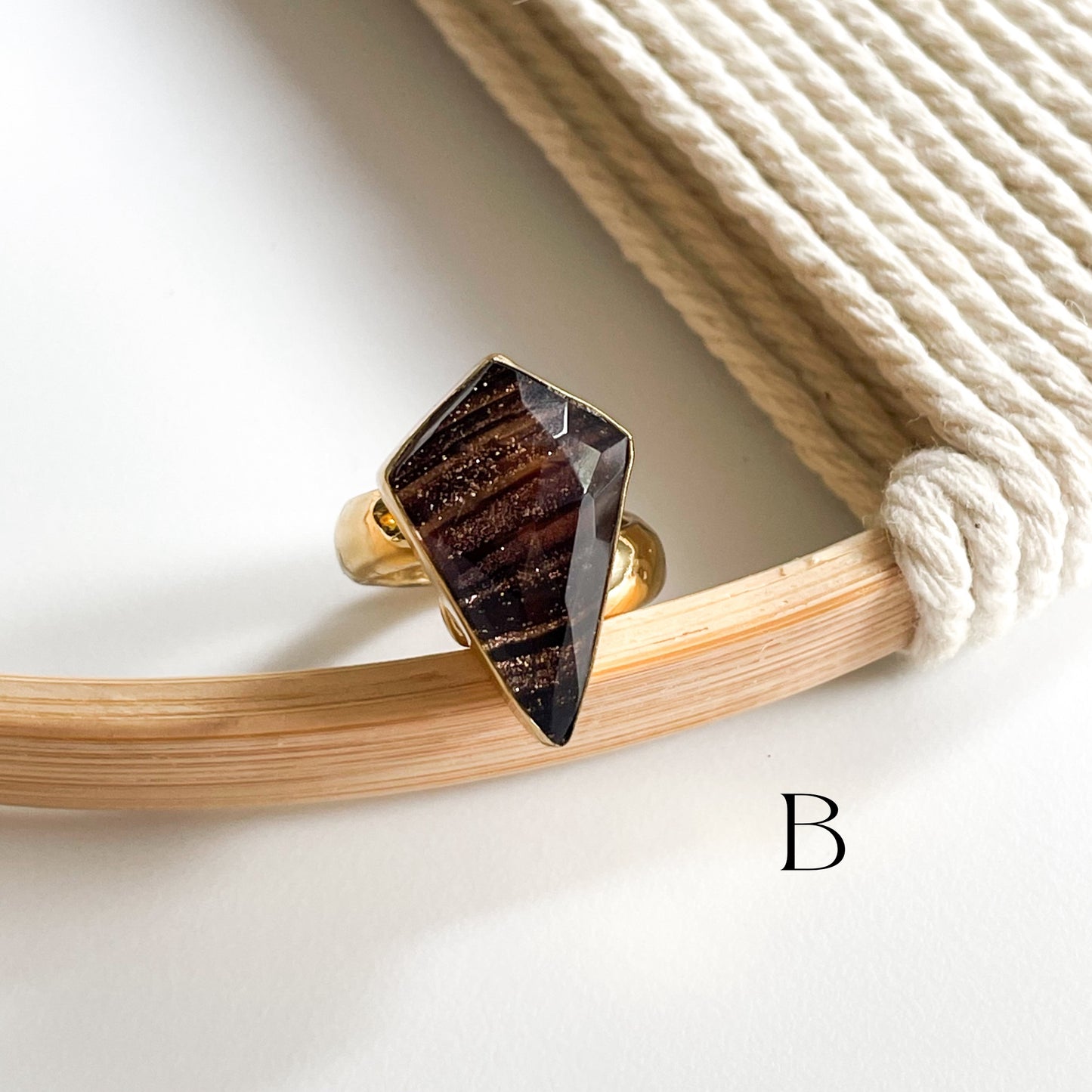 Brown Synthetic Sunstone Doublet Ring - Alchemia