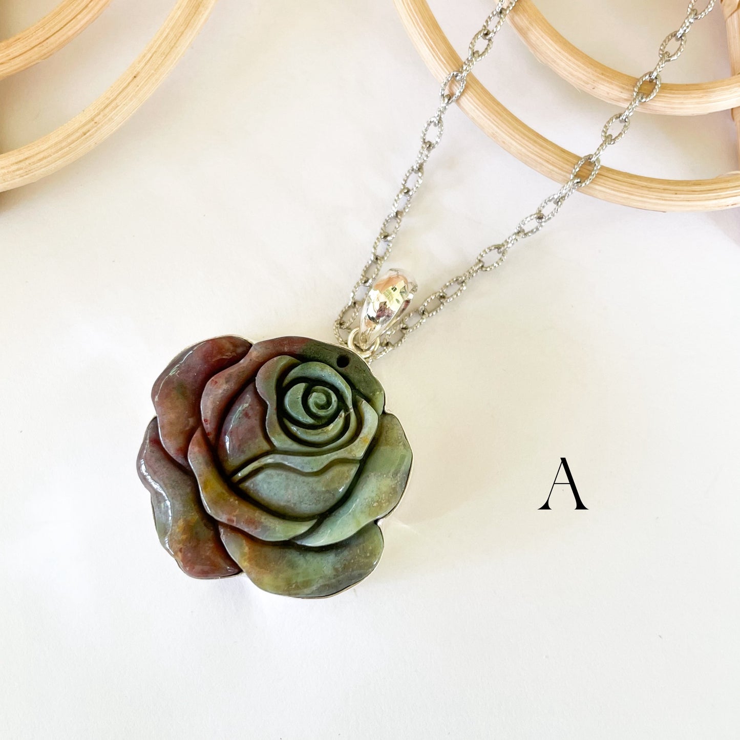Variety Stone Rose Pendant - Solid Sterling Silver