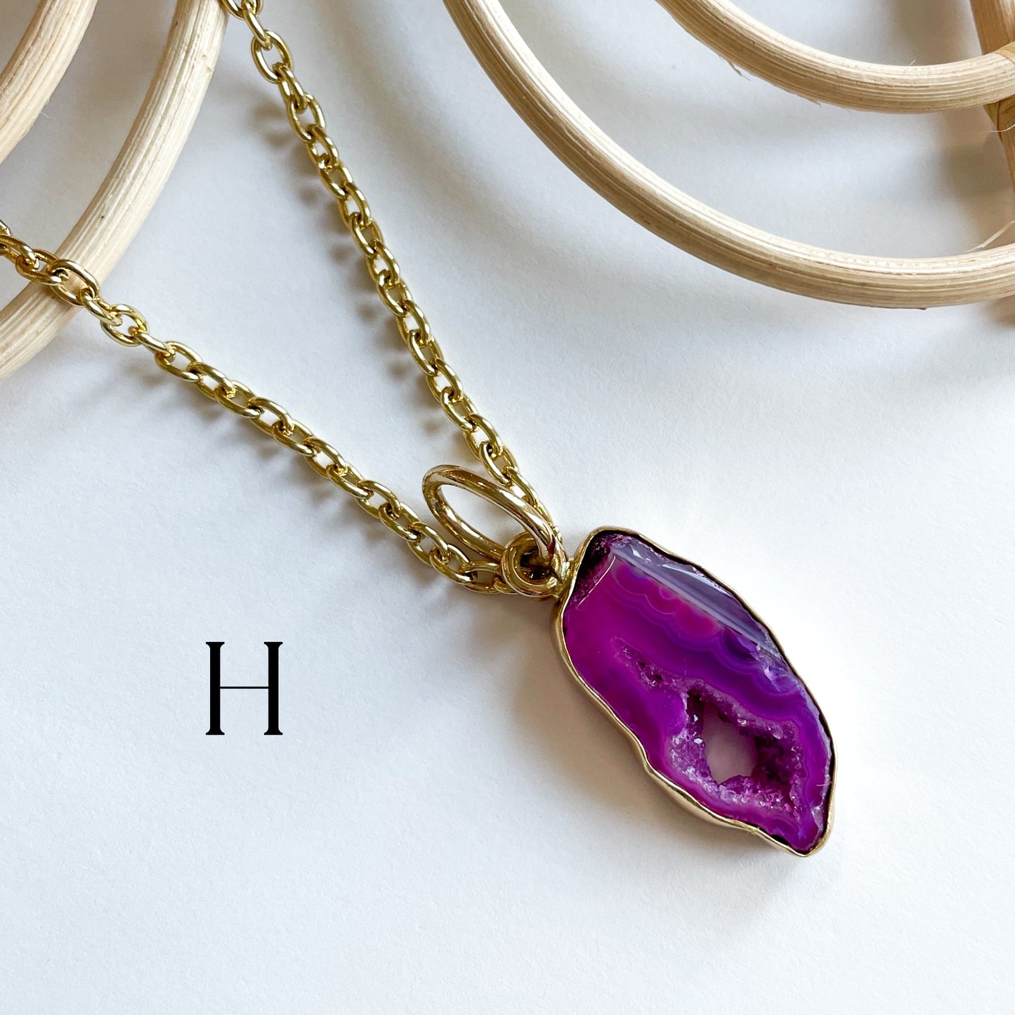 Pink Agate Druzy Agate Pendant - Both Metals