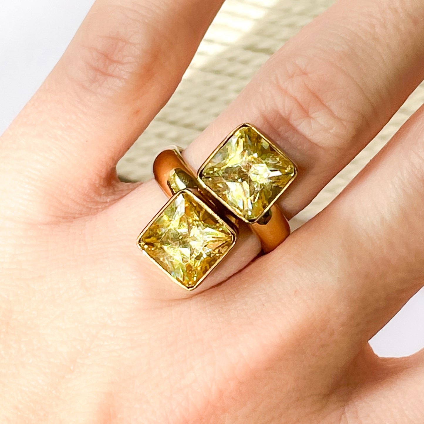 Yellow Square CZ Bypass Ring - Alchemia