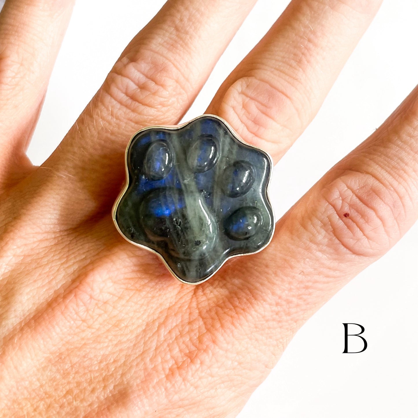 Labradorite Dog Paw Ring - Solid Sterling Silver
