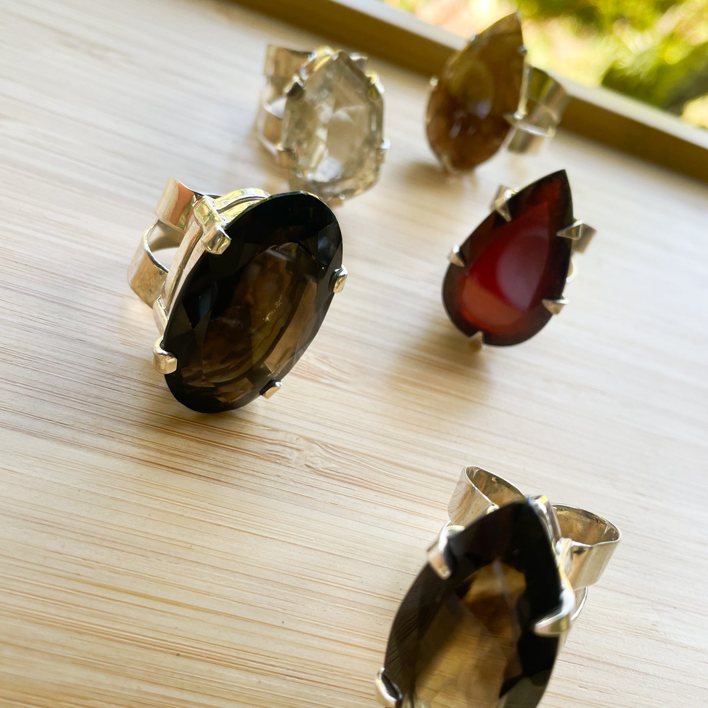 Variety Gemstone Flex Cuff Statement Ring - Solid Sterling Silver