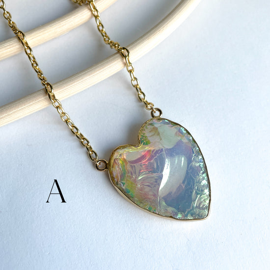 Aura Treated Opalite Heart Necklace - Alchemia Gold