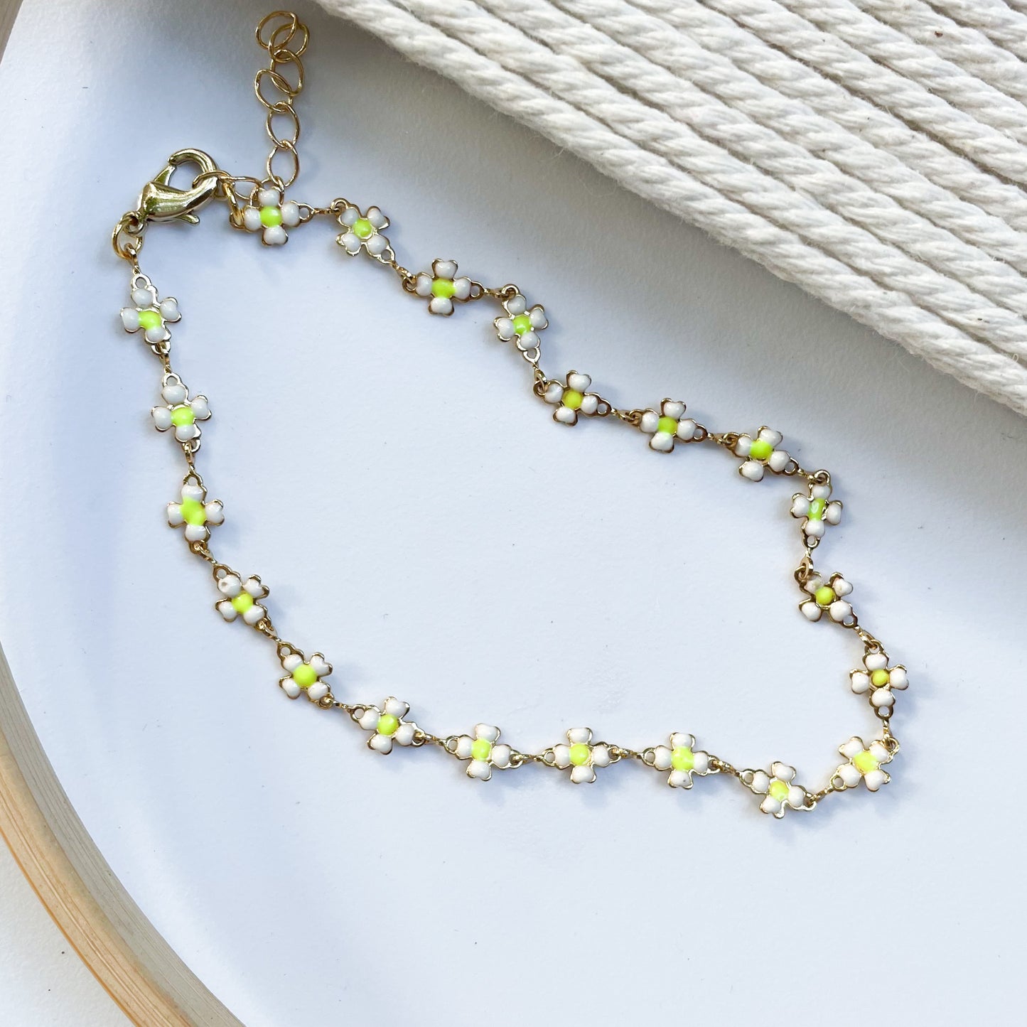 Enamel Flower Anklet - 18k Gold Filled