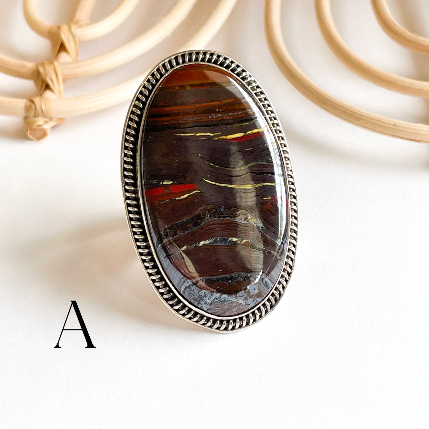 Tiger-Eye Iron Infused Flex Cuff Statement Ring - Solid Sterling Silver