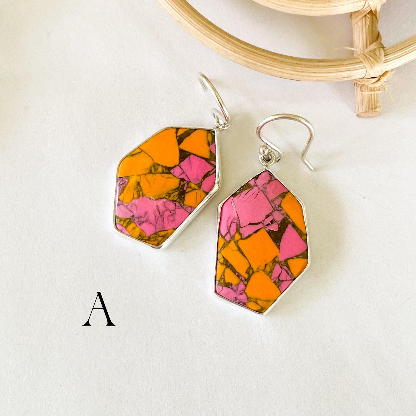 Orange & Pink Jasper Earrings - Solid Sterling Silver