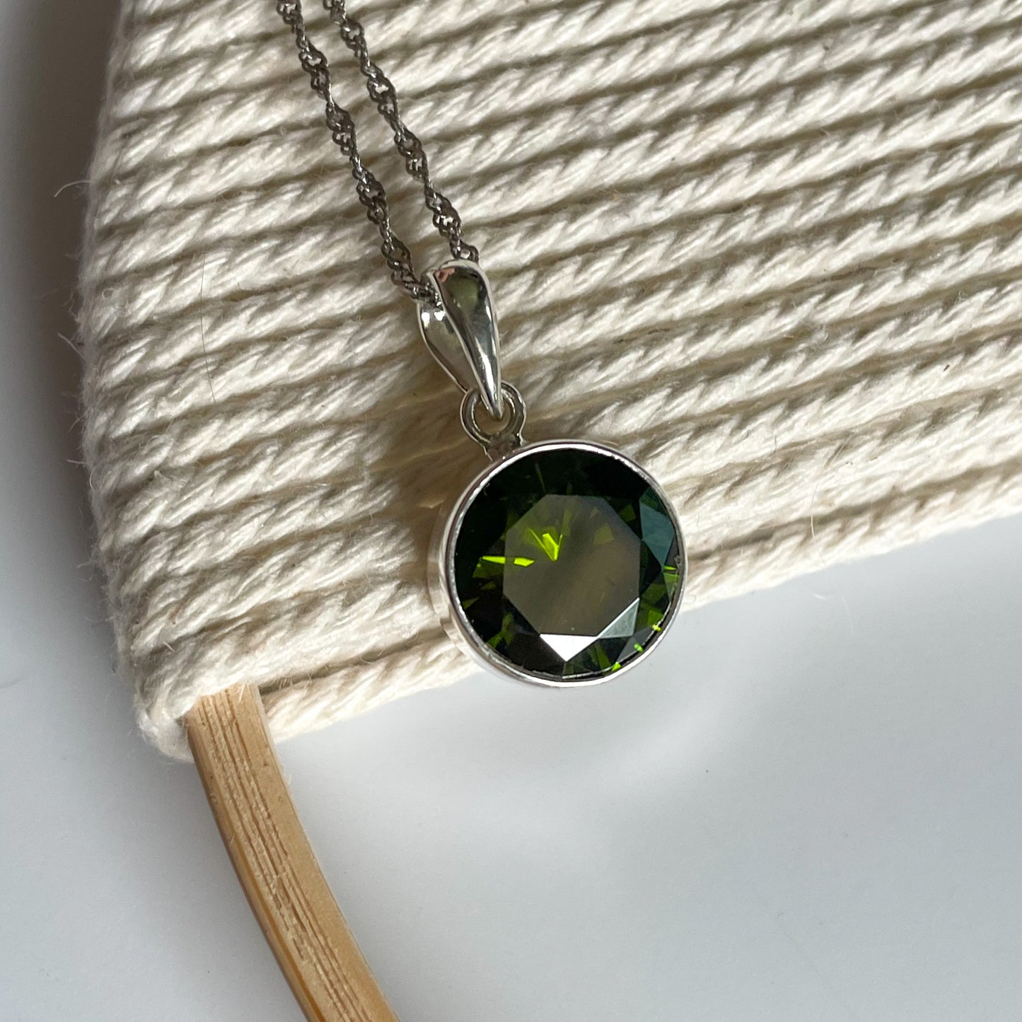 Dark Green CZ Charm - Solid Sterling Silver