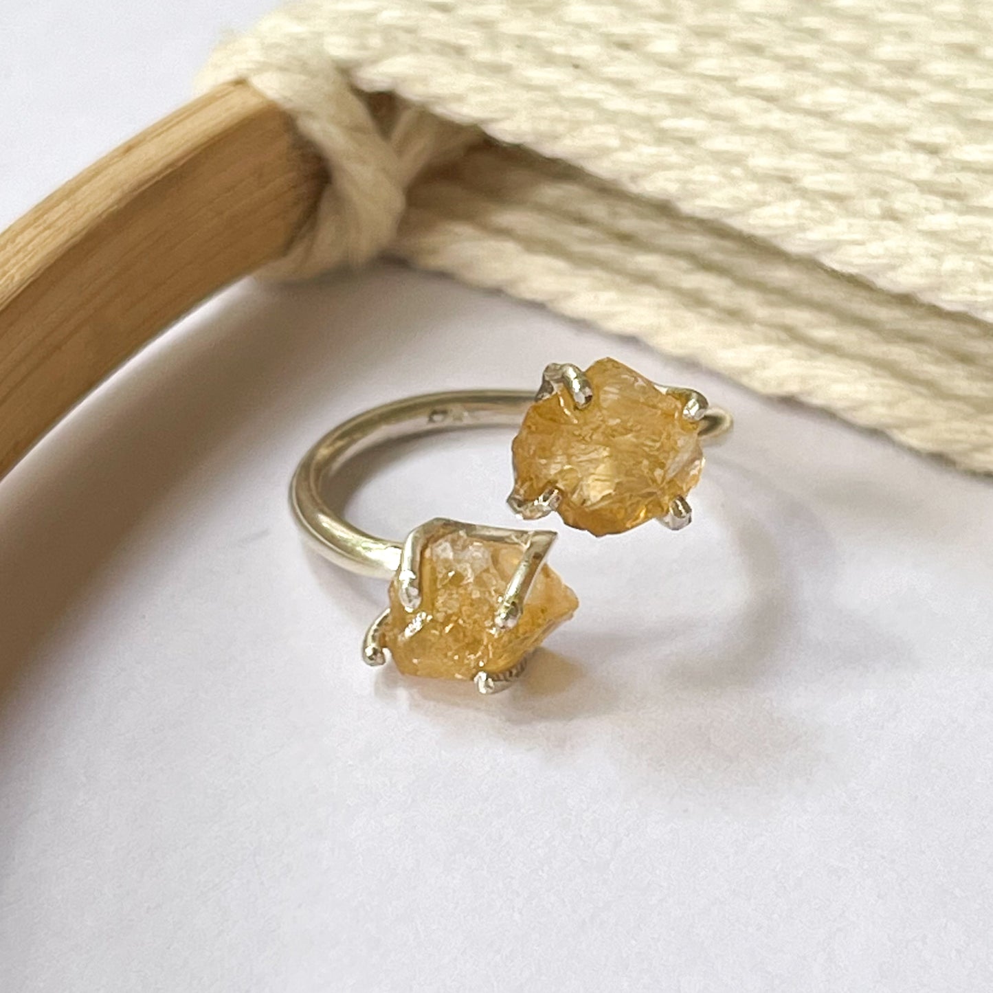 Raw Citrine Bypass Adjustable - Solid Sterling Silver