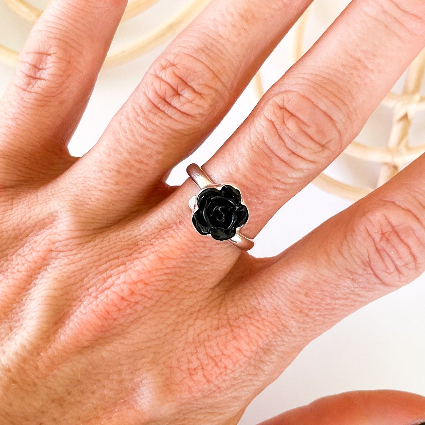 Black Rose Ring - Solid Sterling Silver