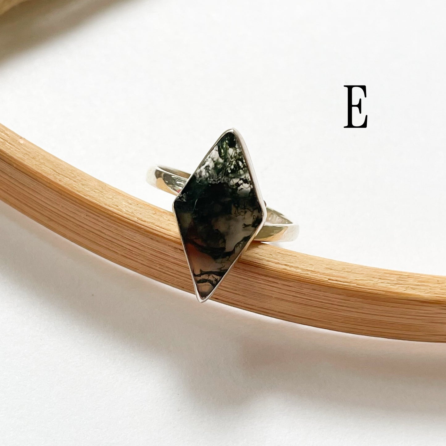 Moss Agate Diamond Cut Ring - Solid Sterling Silver