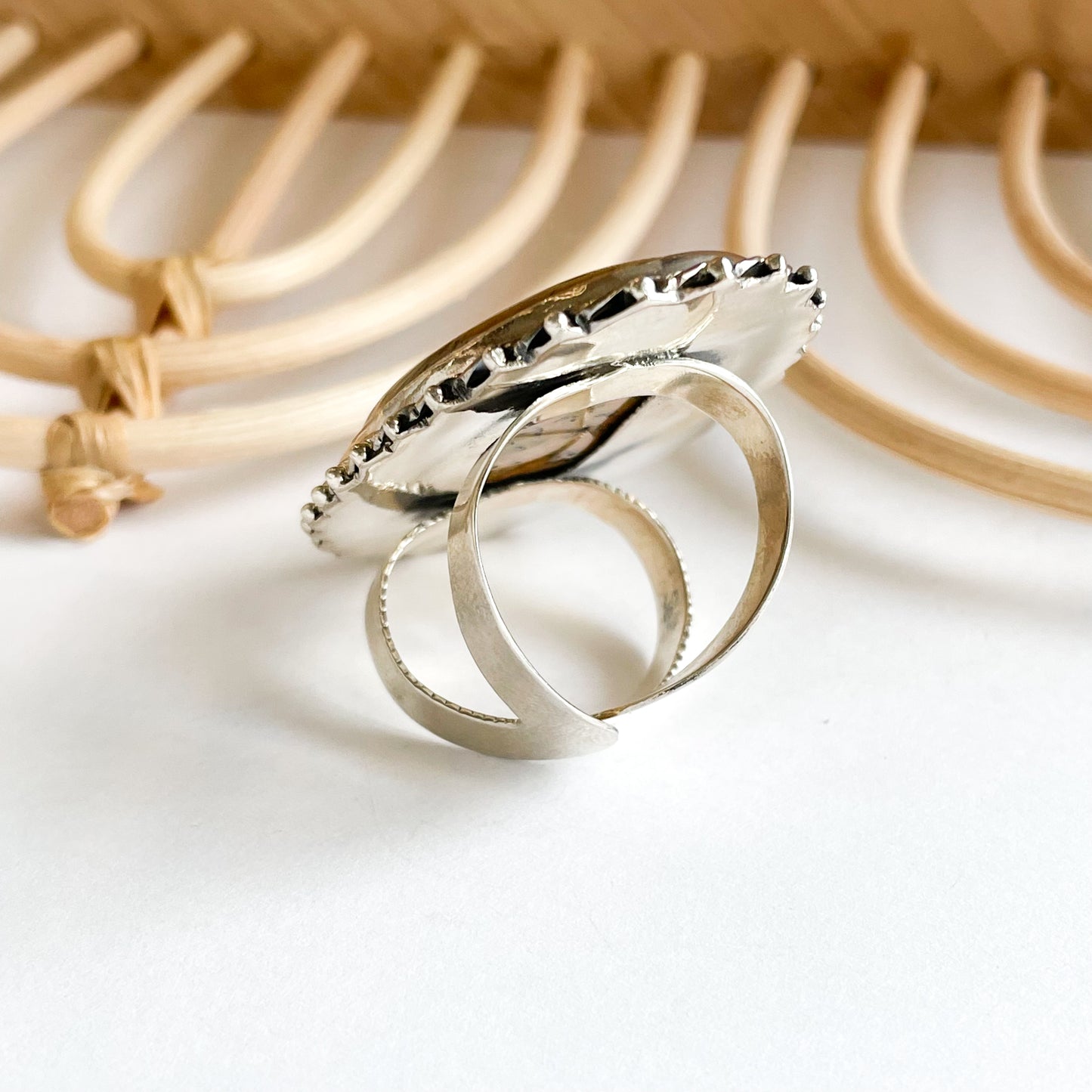 Peanut Butter Jasper Flex Cuff Statement Ring - Solid Sterling Silver