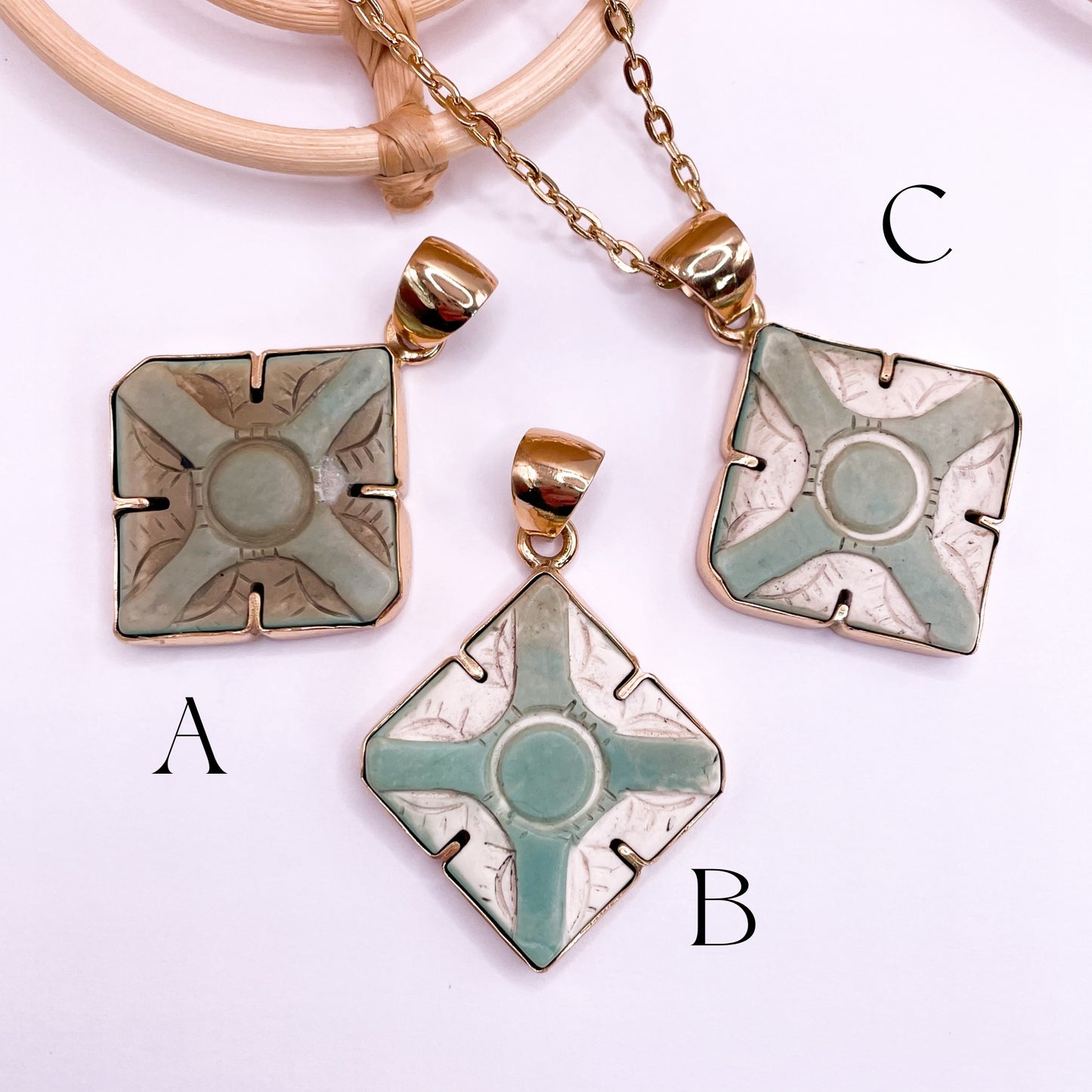 Turquoise Carved On-Point Pendant - Alchemia & Sterling Silver