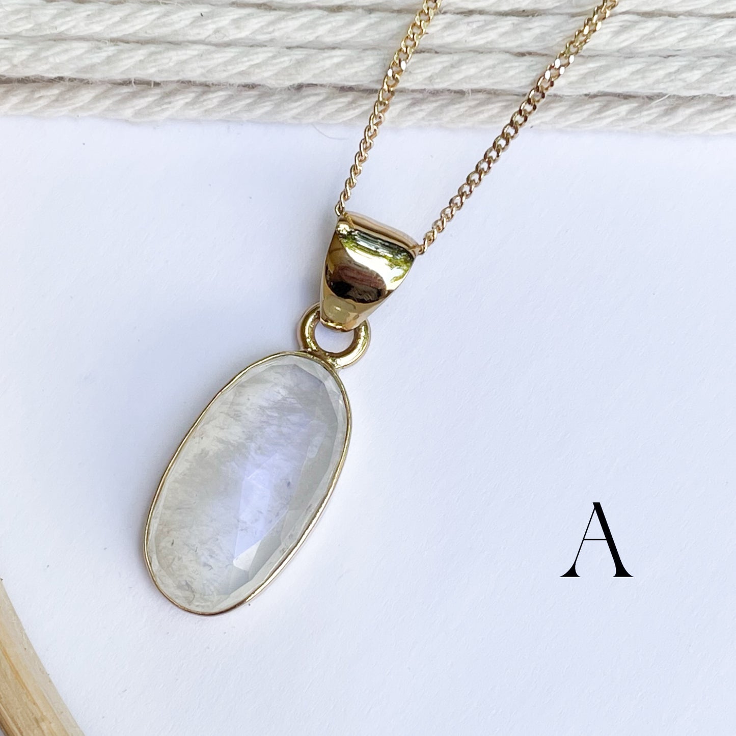 Rainbow Moonstone Faceted Pendant - Alchemia Gold