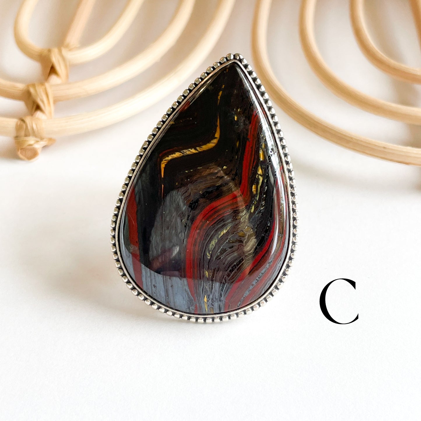 Tiger-Eye Iron Infused Flex Cuff Statement Ring - Solid Sterling Silver