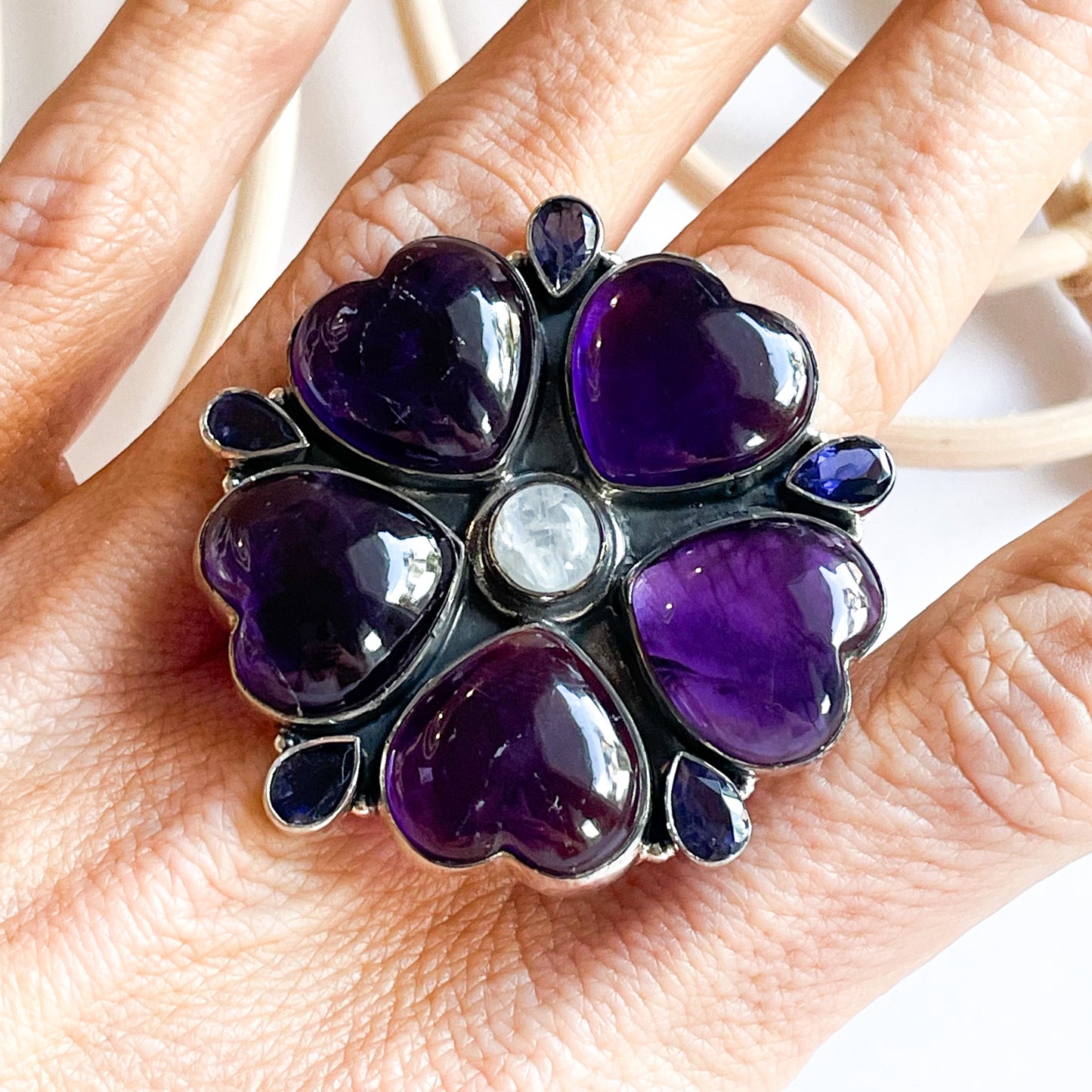 Amethyst Heart Statement Ring - Solid Sterling Silver