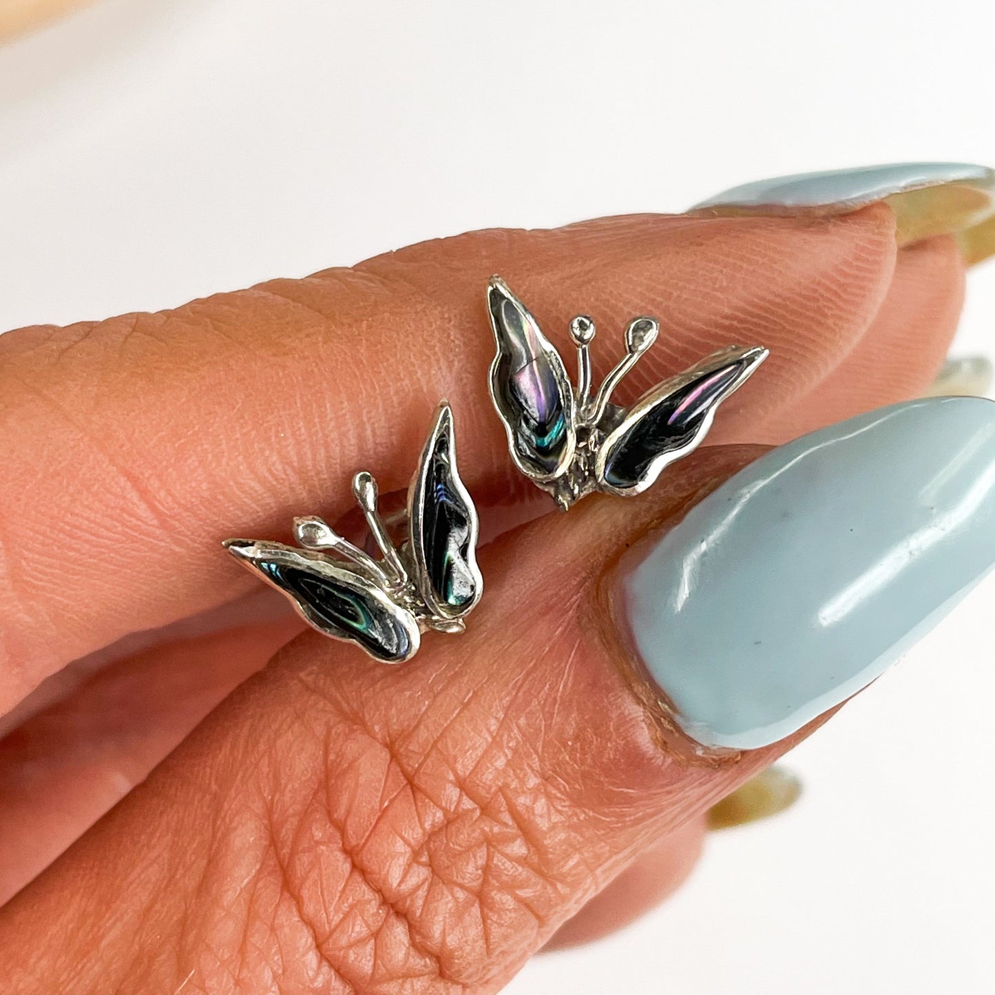 Dainty Abalone Butterfly Studs - Solid Sterling Silver