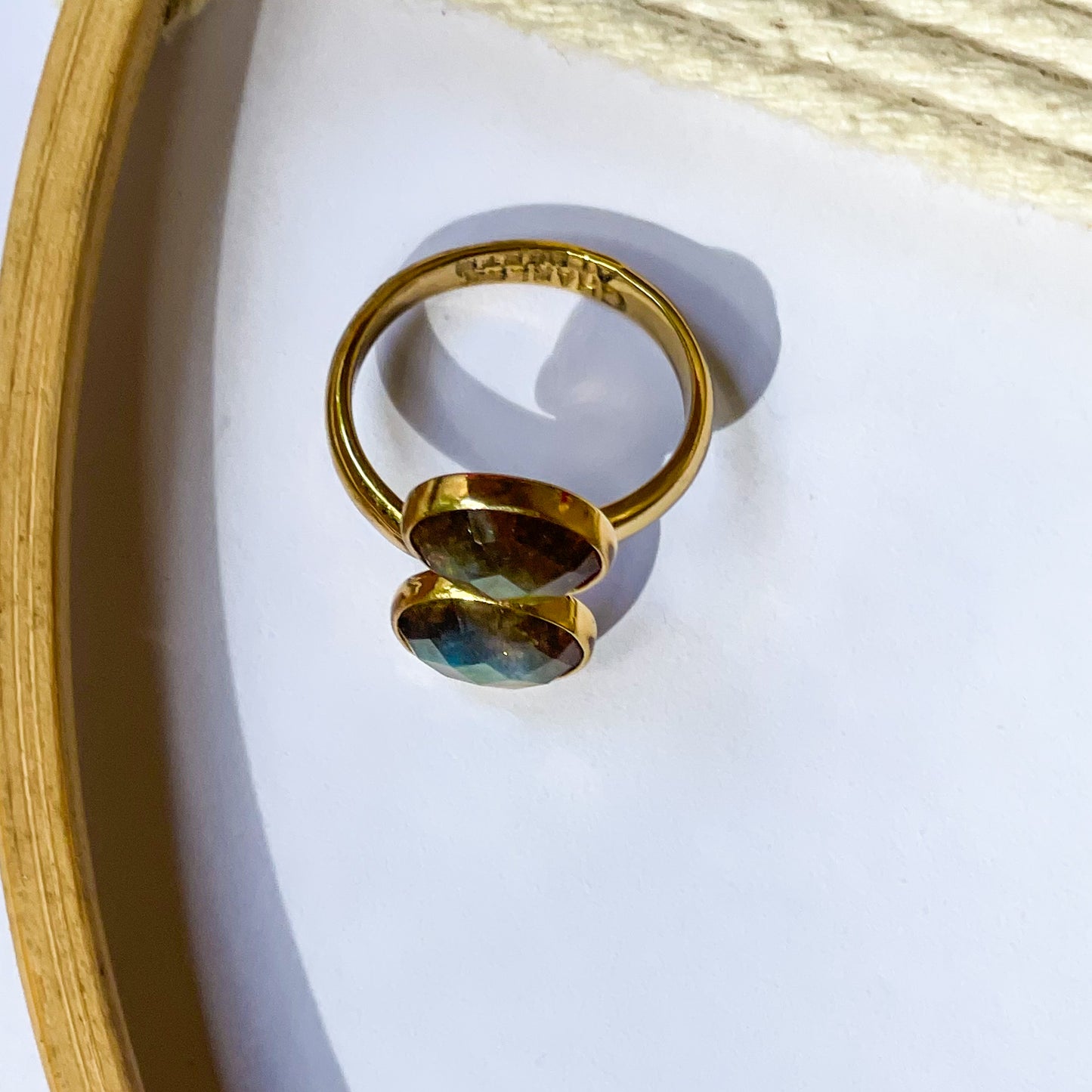 Dainty Labradorite Bypass Ring Adjustable - Alchemia