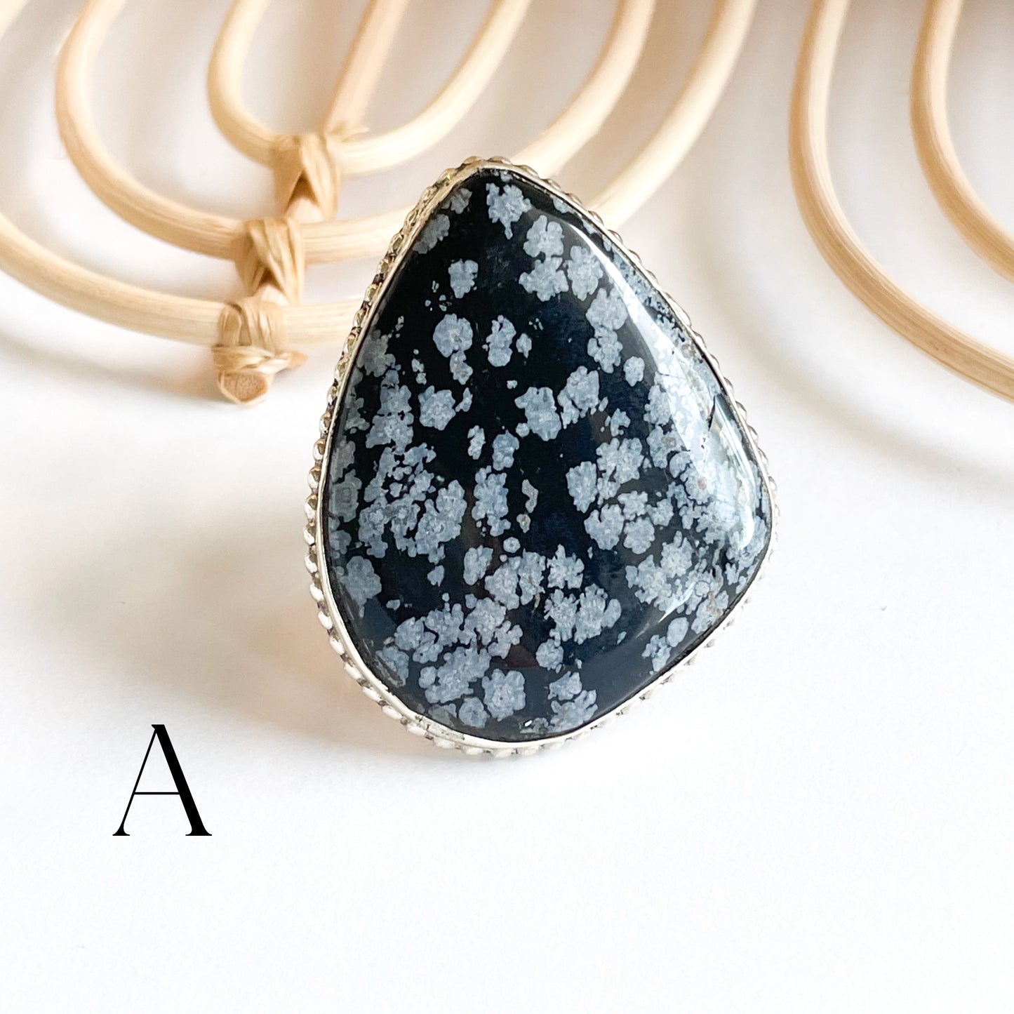 Snowflake Obsidian Flex Cuff Statement Ring - Solid Sterling Silver