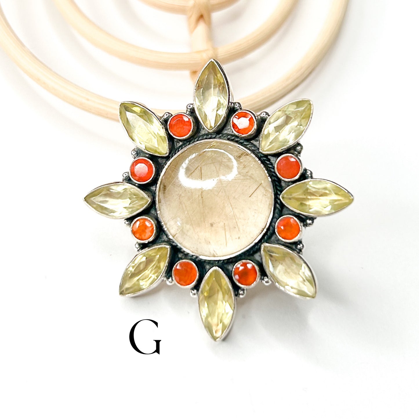 Golden Rutilated & Carnelian Statement Ring - Solid Sterling Silver