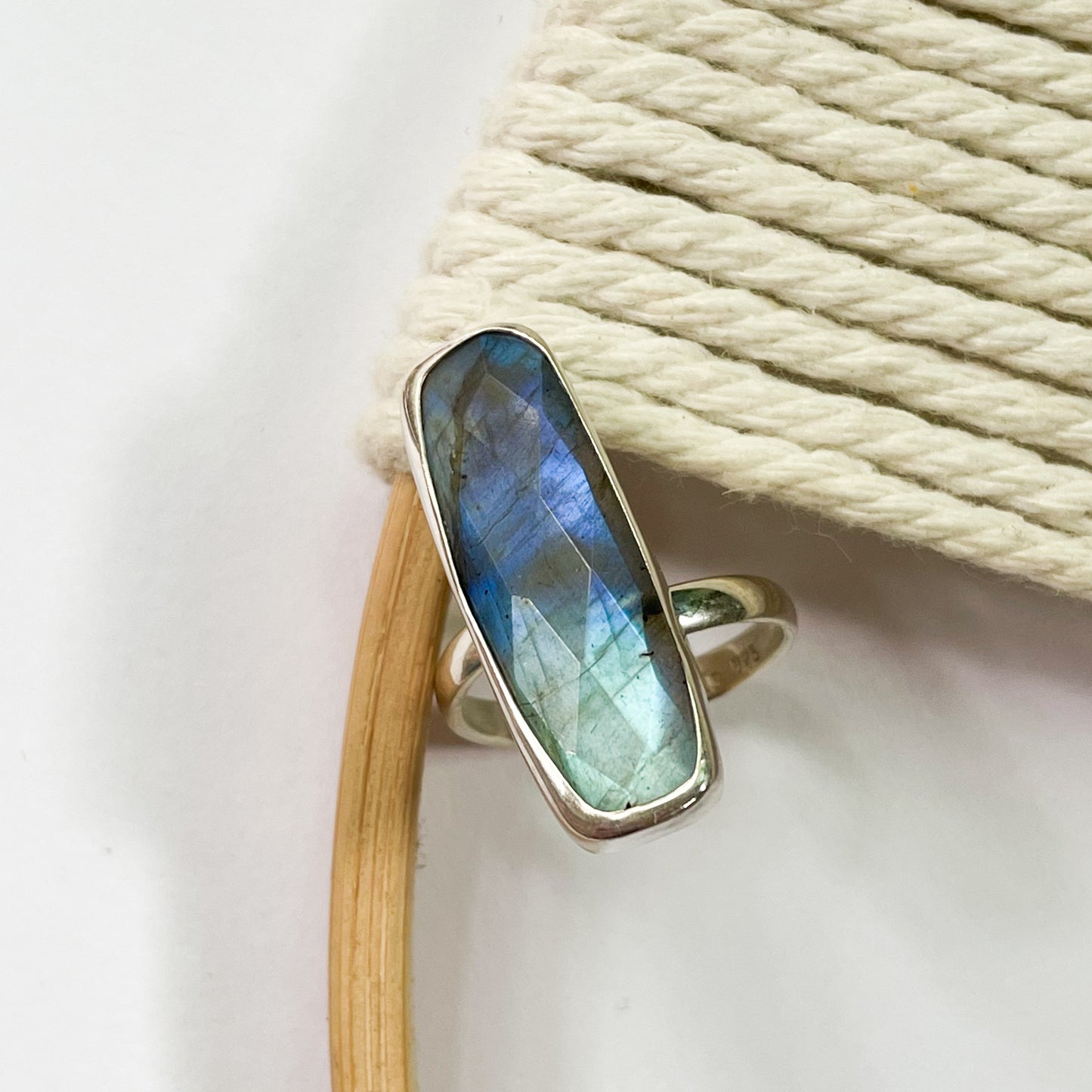 Labradorite Faceted Slim Ring - Solid Sterling Silver