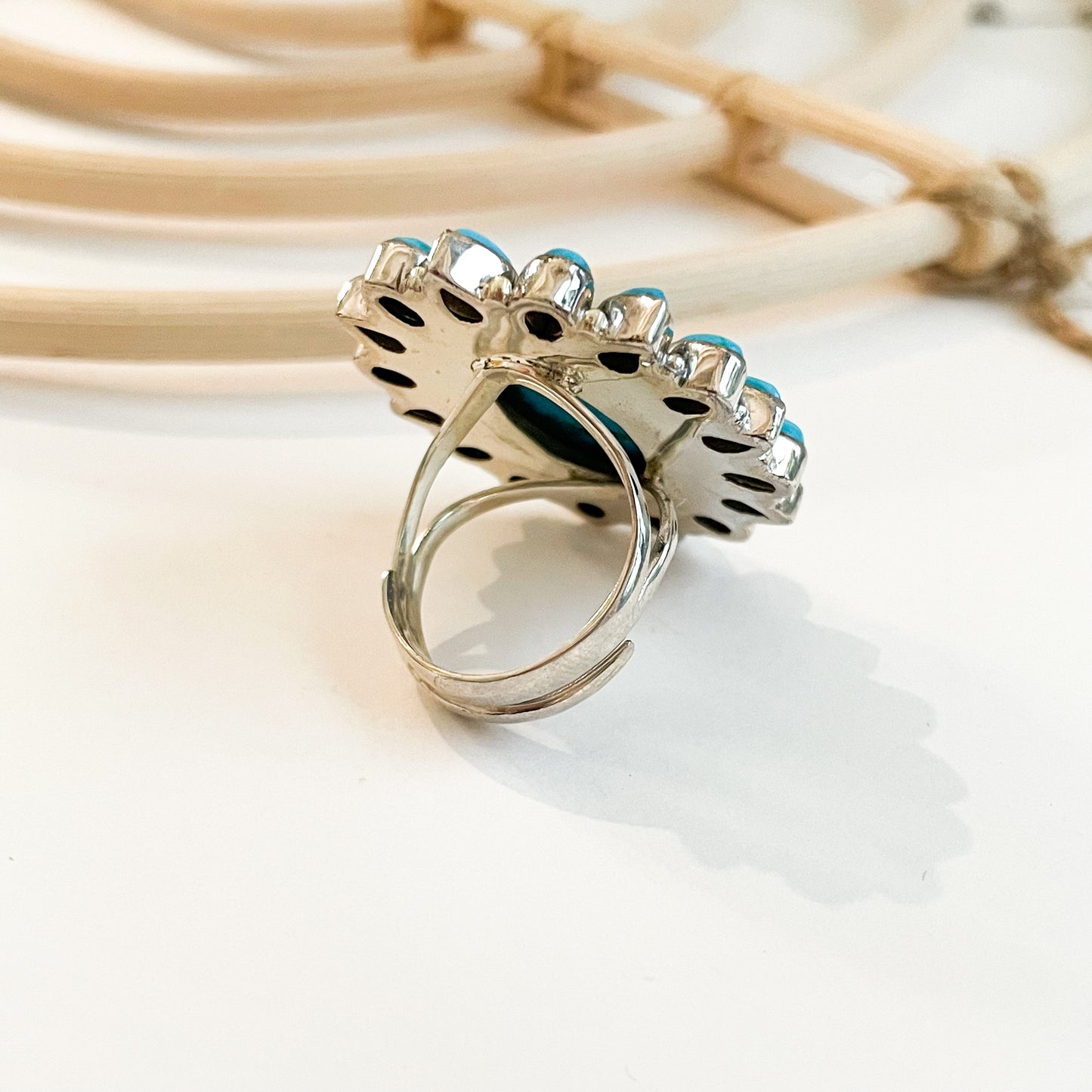Turquoise Flower Ring - Solid Sterling Silver