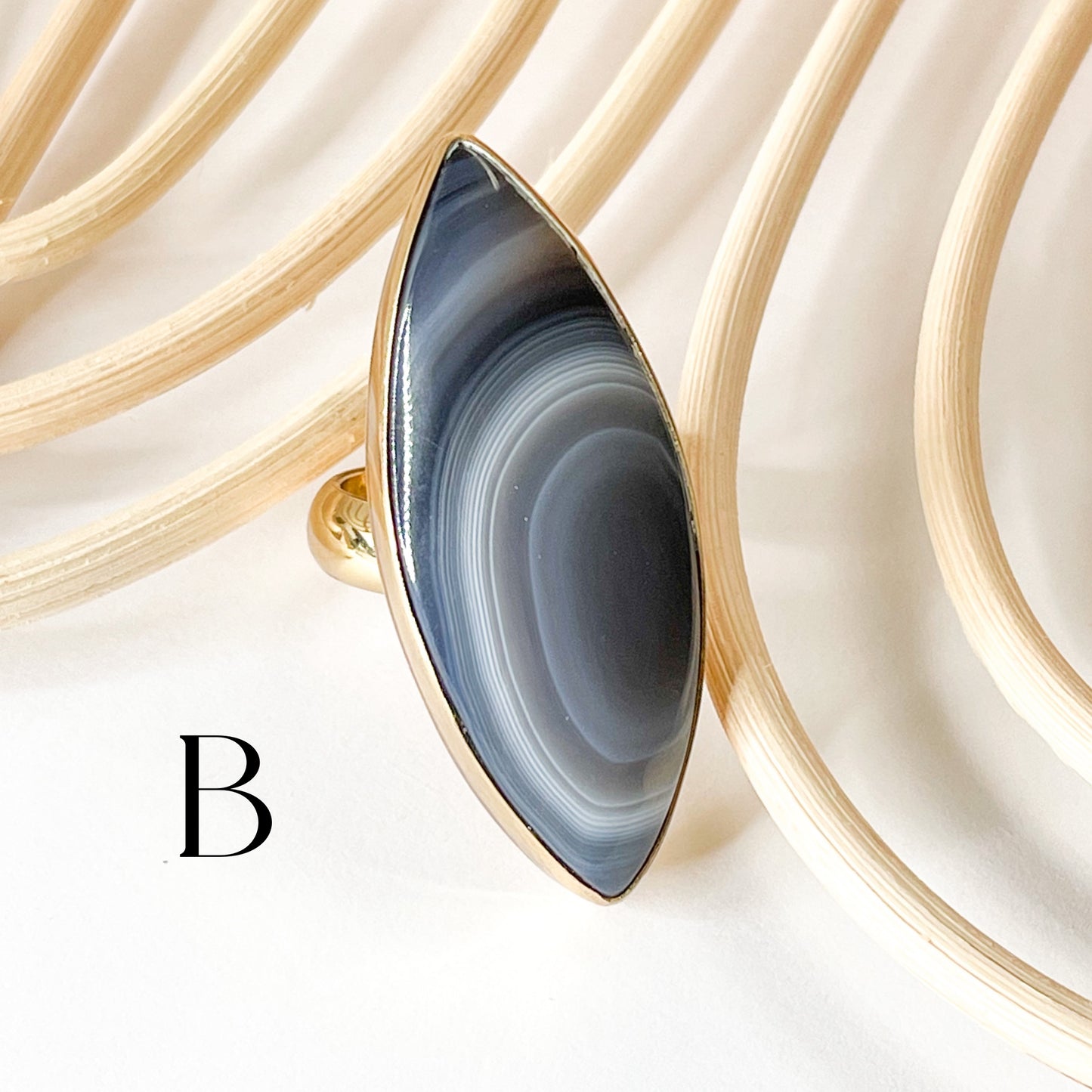Marquee Gray Agate Ring - Alchemia Gold