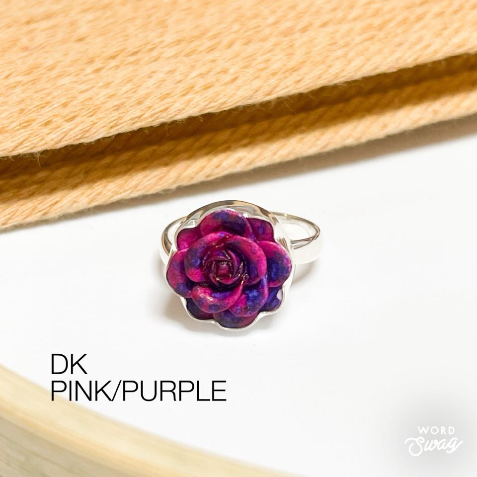 Dark Pink & Purple Resin Rose Rings - Solid Sterling Silver