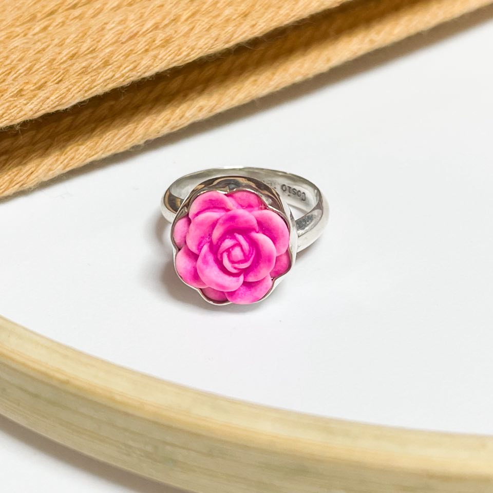 Dark Pink & Purple Resin Rose Rings - Solid Sterling Silver