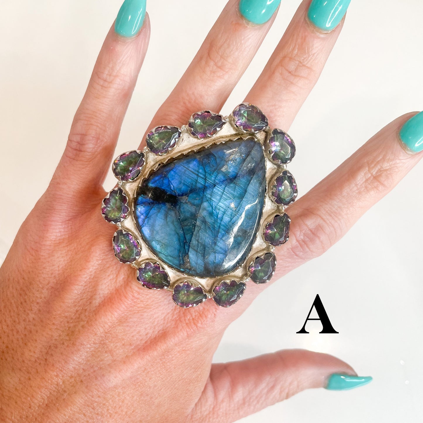 Labradorite & Mystic Quartz Statement Ring -  Solid Sterling Silver